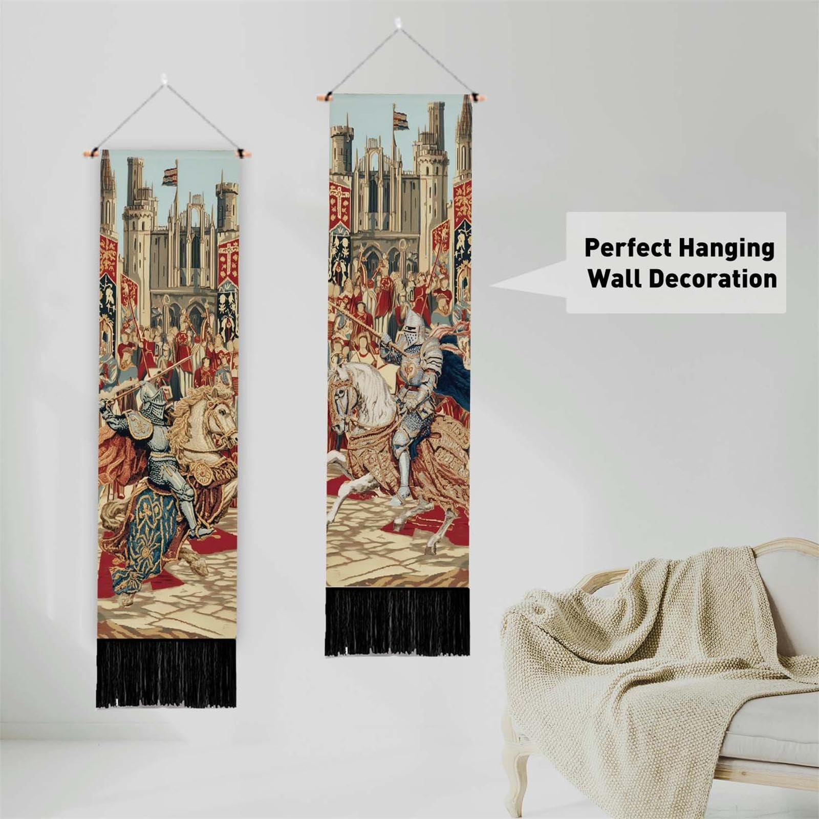Ancienne Tapisserie Murale Italienne PTC, 100% Coton, 56x20 Pouces, Scène Champêtre