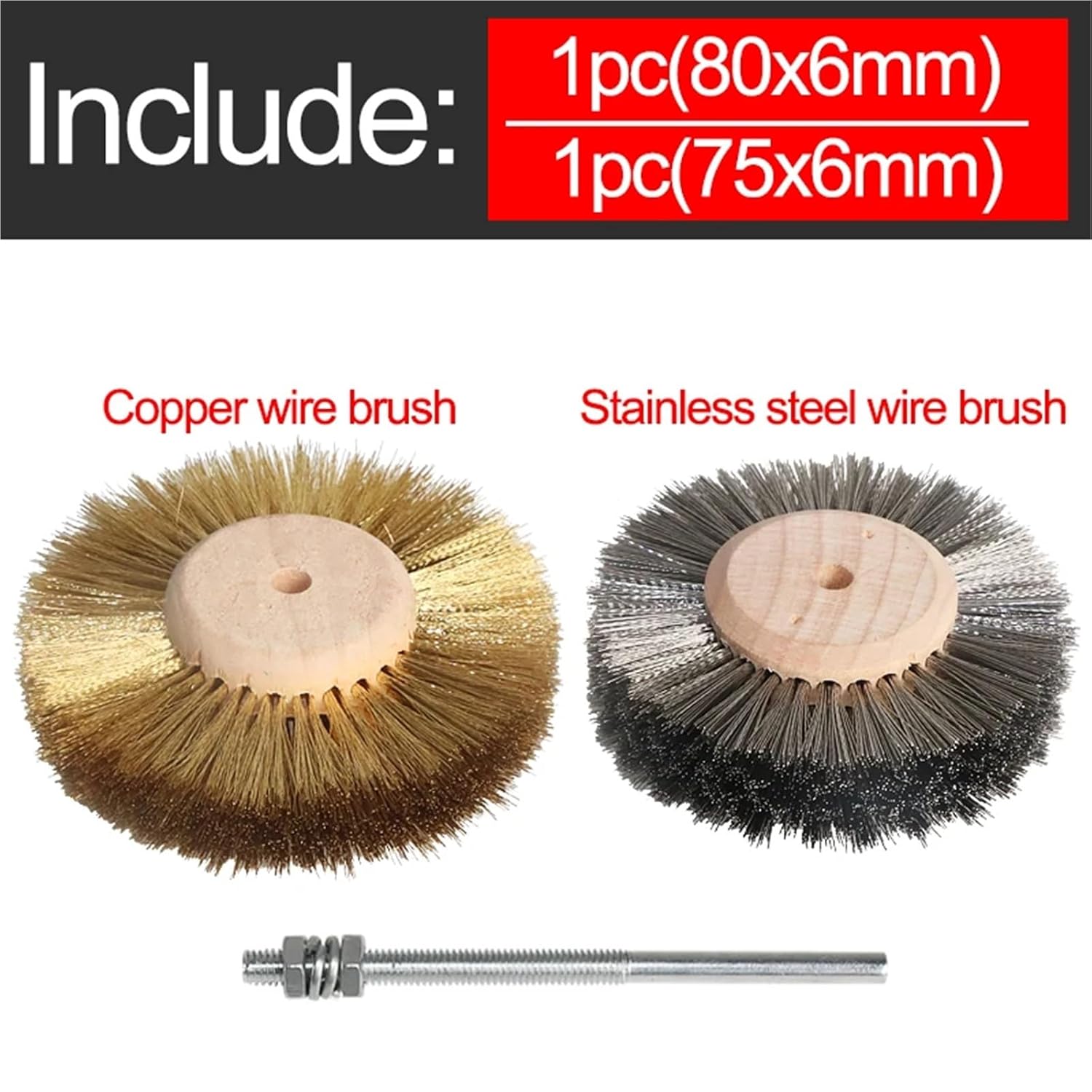 2pcs 80mm 4 Inch Stainless Steel Brass Wire Wheel Brush Set for Drill Shank 1/4" for Wood Metal polishing deburring Cleaning(Mix 2pcs)