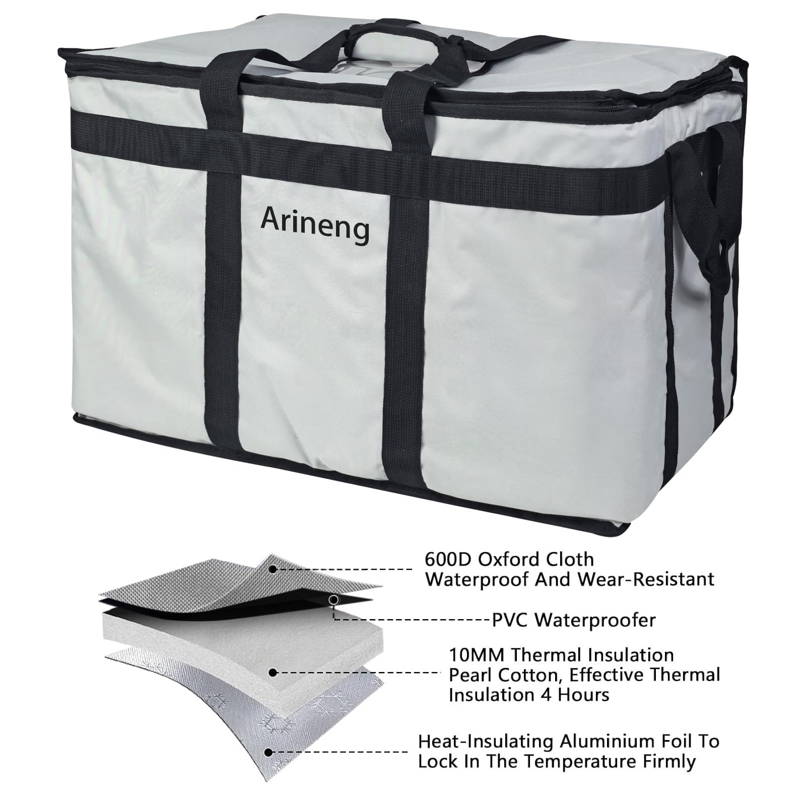 Borsa termica per la consegna del cibo, borsa termica per pasti freddi, piastra di base integrata, per cibo caldo e freddo, trasporto commerciale di catering, 58,4 x 35,6 x 38,1 cm (divisoria