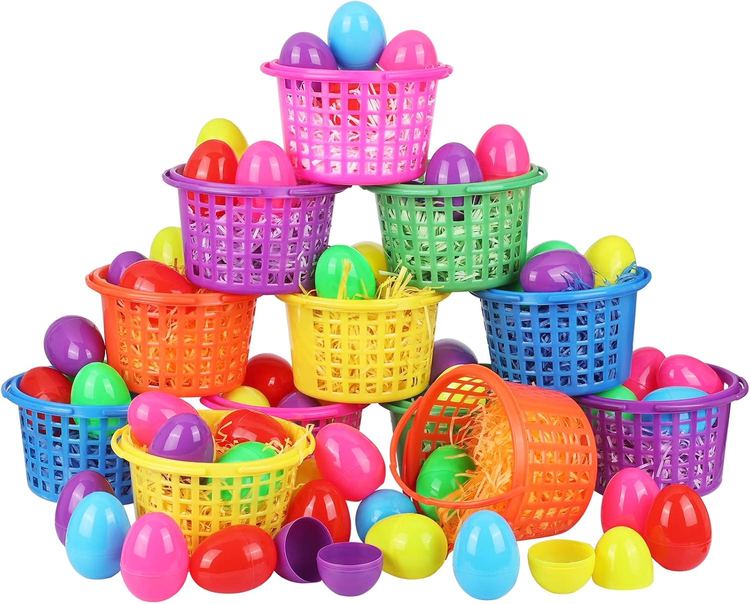 MCEAST 12 Pieces Easter Egg Baskets with Handle 60 Pieces
