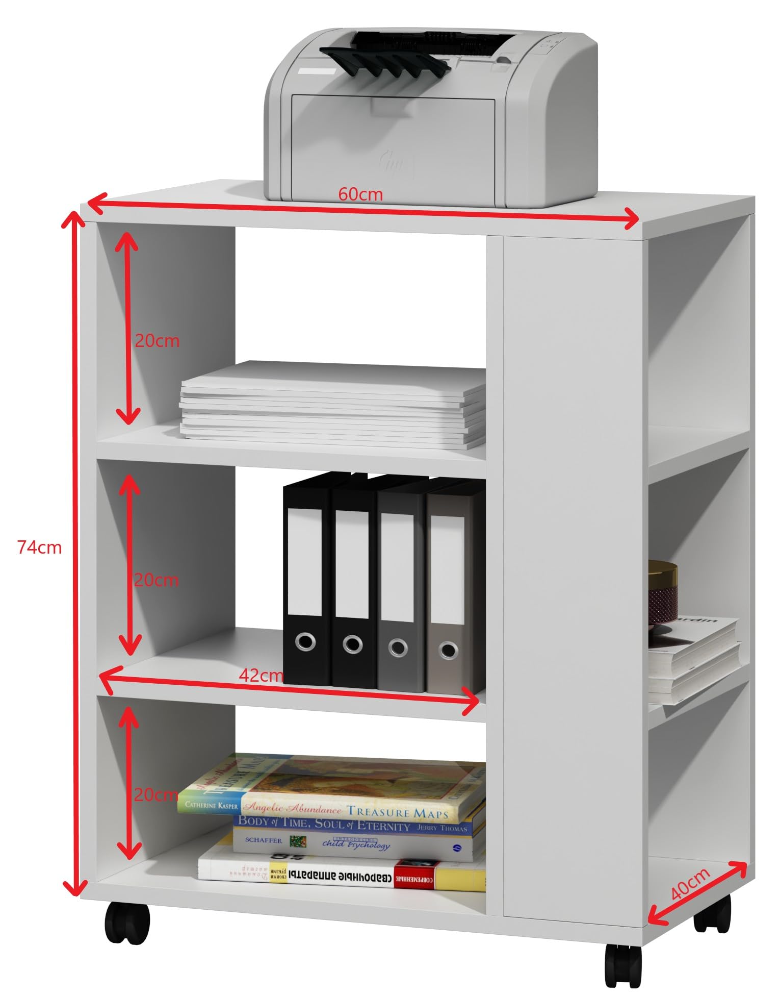MATKAM Mesa Multifuncional para Impresora con Ruedas, Ancho 60 x Alto 74 x Fondo 40 cm, Capacidad de Carga hasta 65 kg (Aliso)