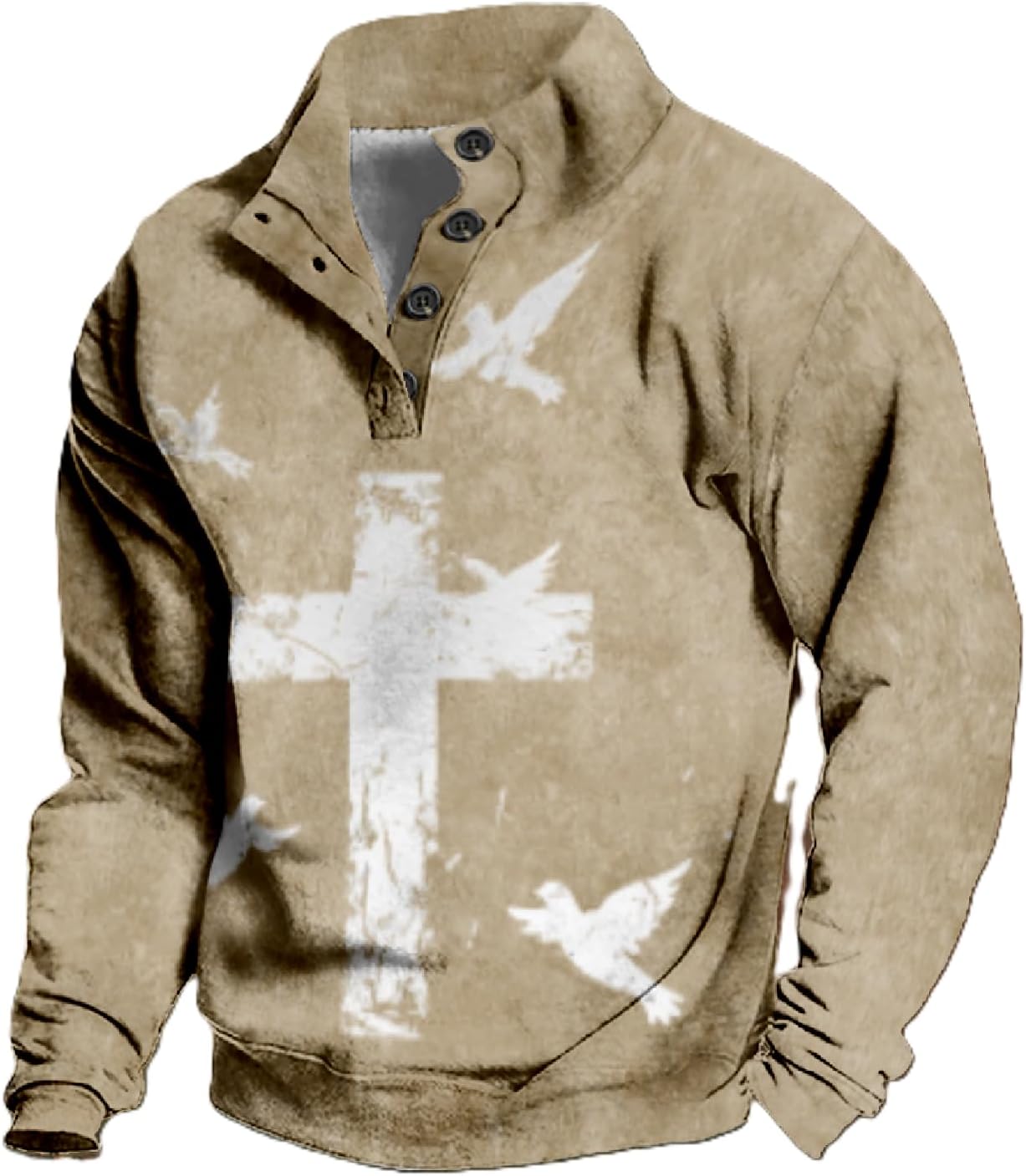 Christian Hoodies for Men Cross Graphic Big And Tall Crewneck Pullover Religious Stand Collared Jesus Sweatshirts