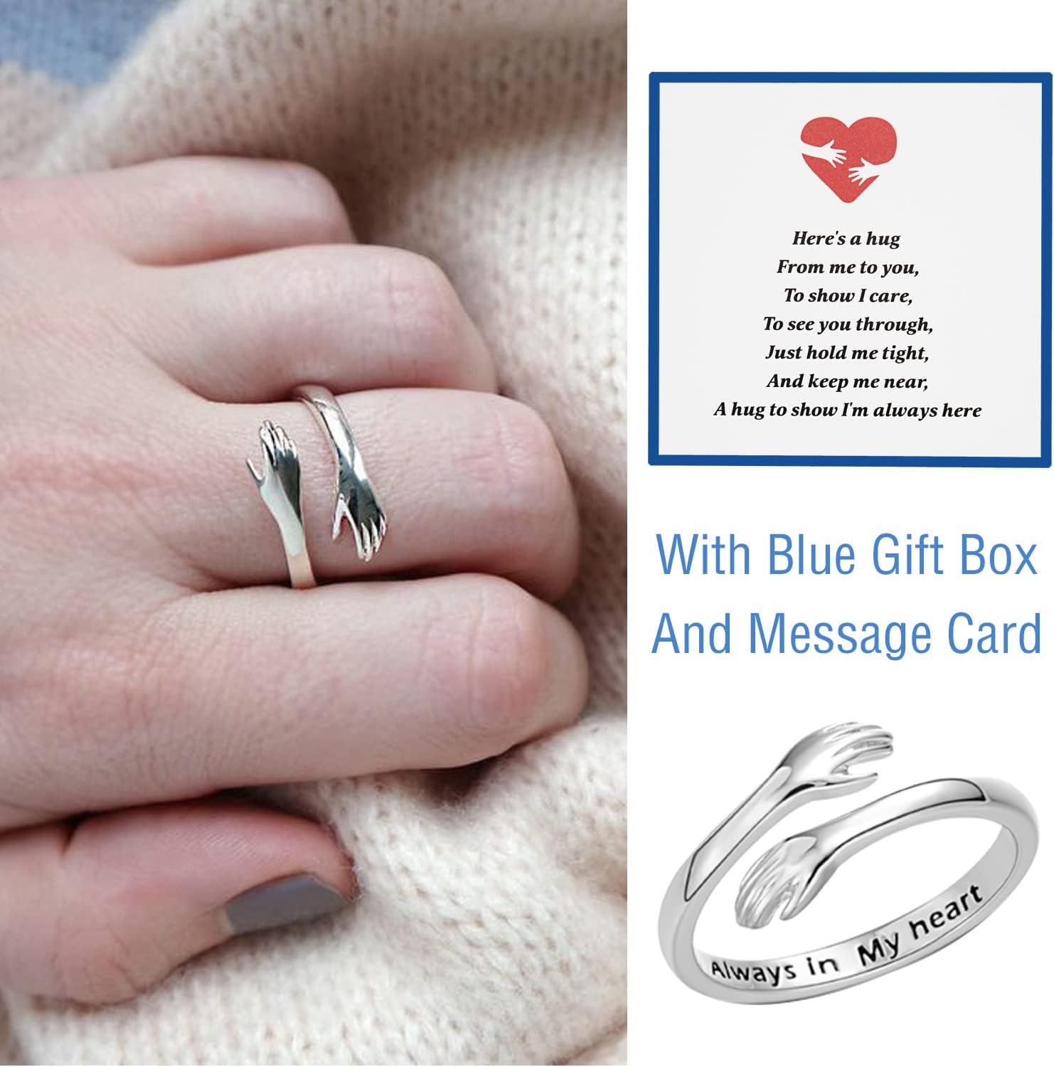 Hug Rings for Women 18K Gold Plated Gold Silver Adjustable Ring for Mother Daughter Hand Ring - Image 2