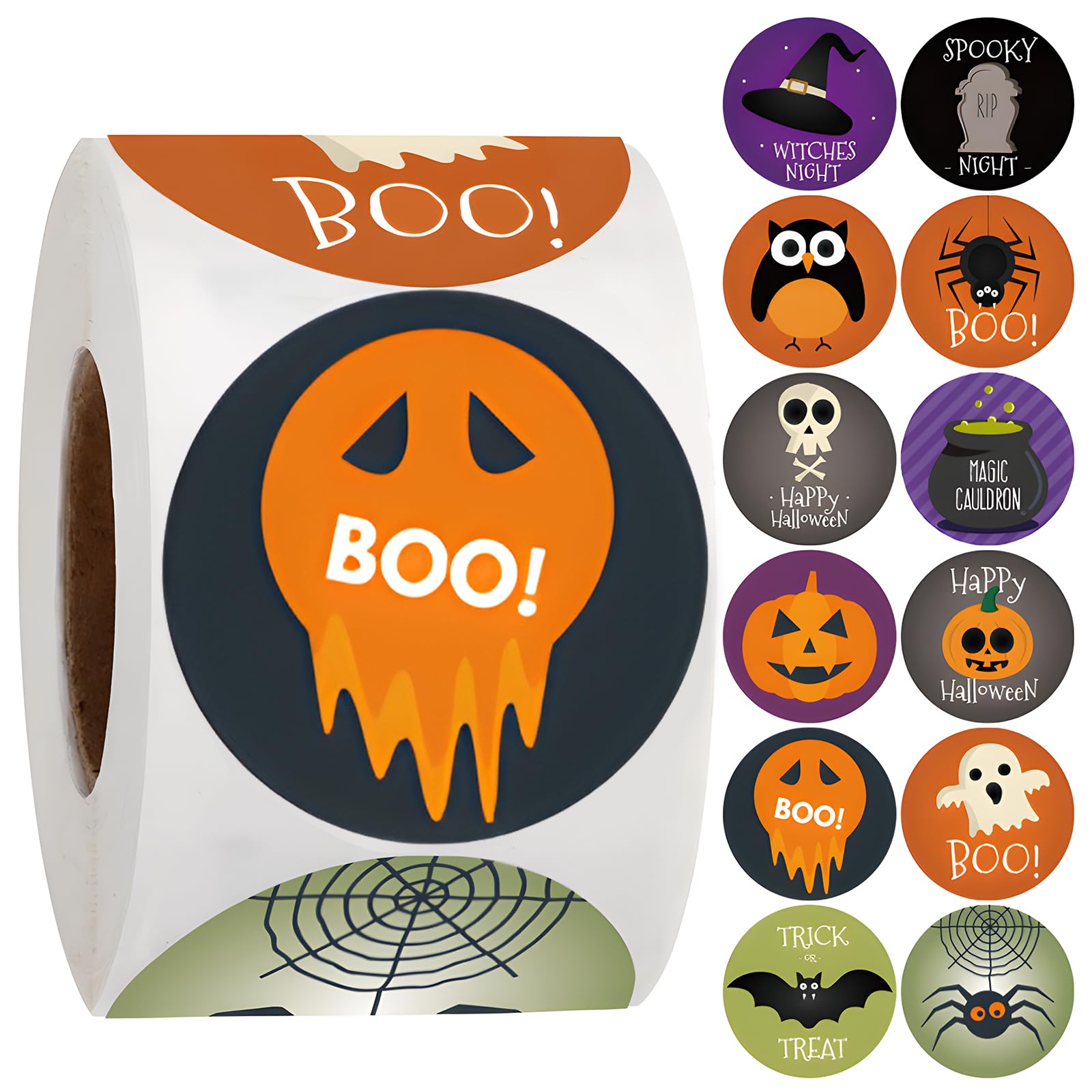 500Pcs Trick or Treat Halloween Sweets Pumpkin Stickers,Halloween Stickers for Kids Halloween Party Bag Fillers,Activities Reward Stickers Arts and Crafts Printed Boo Spider Web Witch Bat