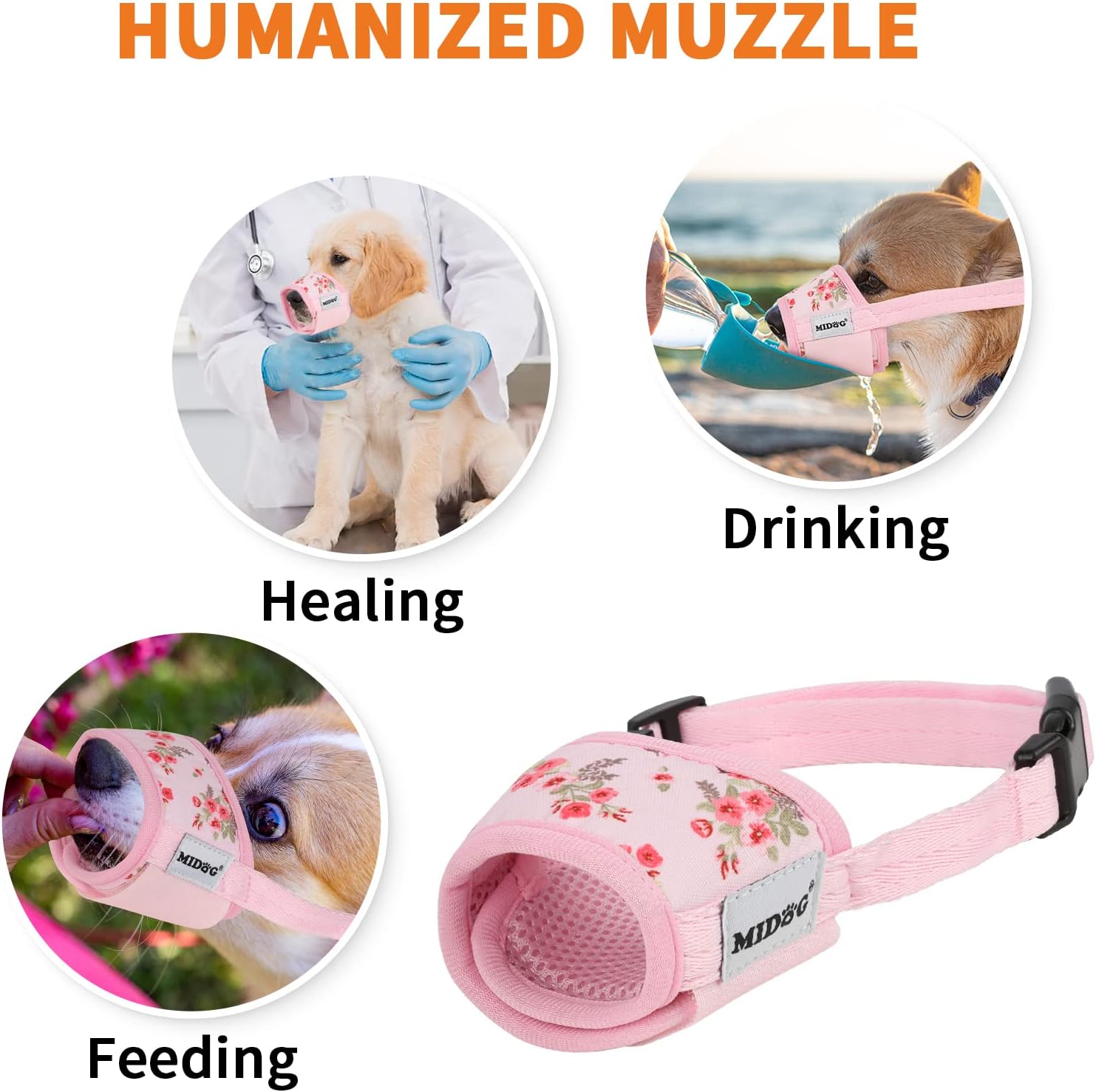 Dog Muzzle,Print Pet Muzzle for Small Medium Large Sized Dogs Anti Biting Barking Chewing,Air Mesh Breathable Drinkable Nylon Pattern Puppy Muzzle with Adjustable Loop Anti-Dropping -Pink Flower,S