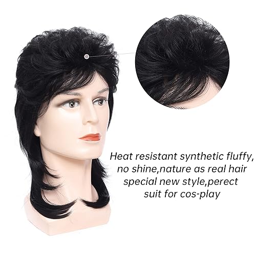 Miniatura 5 de Pelucas de corte estilo buki (Mullet) para hombres, para disfraces de Joe Dirt, estilo Emo de los años 80, accesorio de fiesta de disfraces, peluca