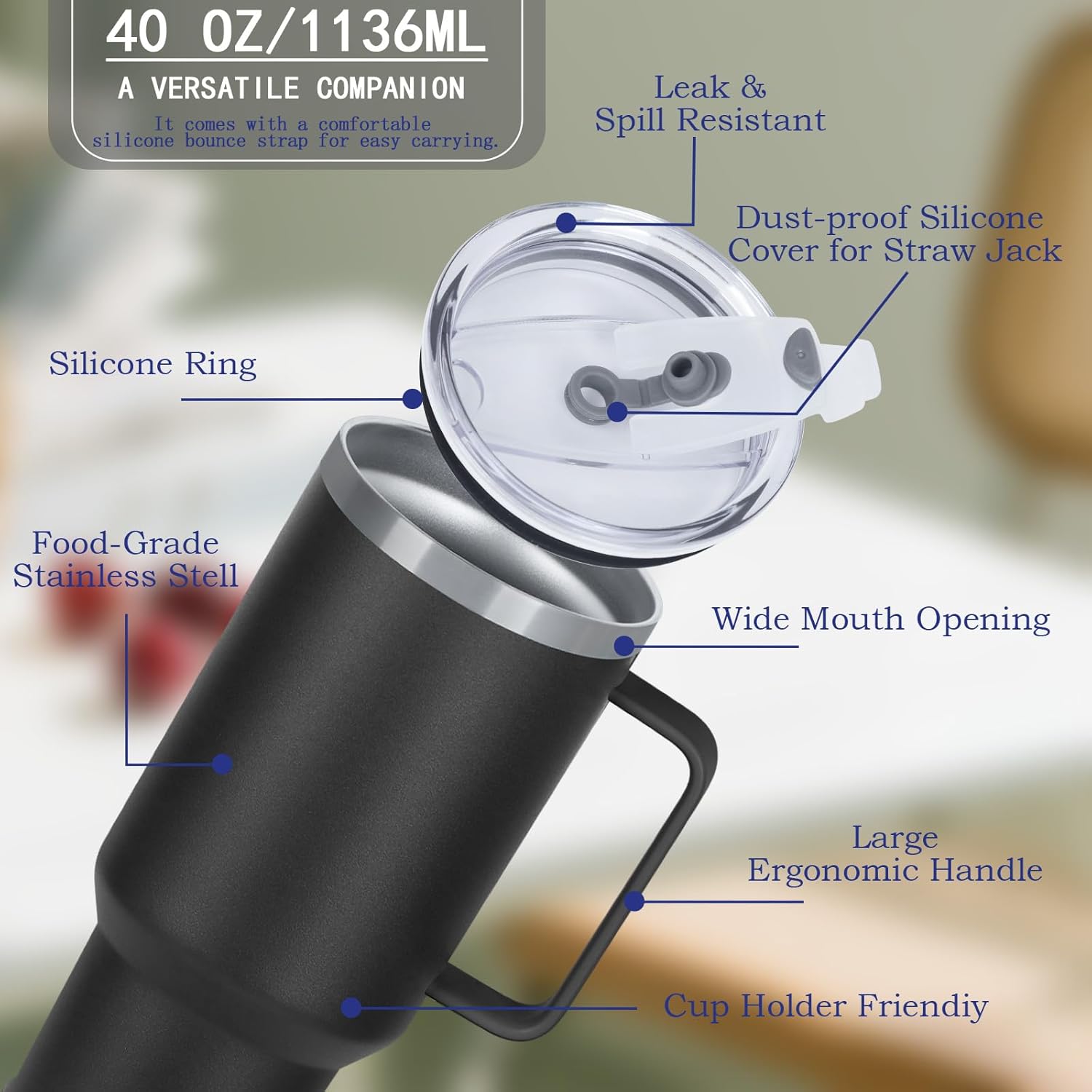 4 Pack 40 Oz Tumbler with Handle and Straw, Stainless Steel Double Wall Vacuum Insulated Cup, 40 OZ Travel Coffee Mug Bulk with Silicone Water Bottle Boot(Mixed Color) - Image 2