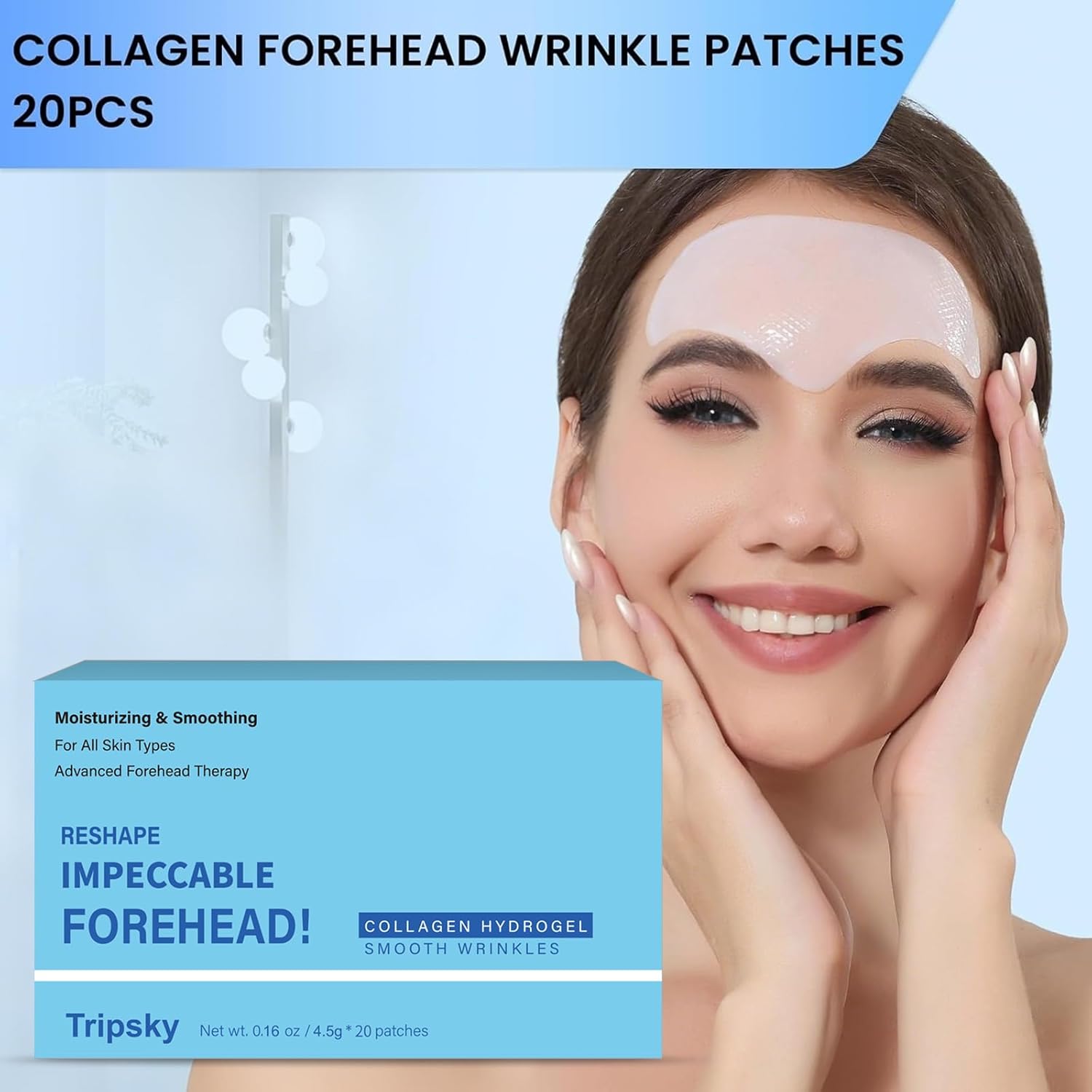 Tripsky Forehead Wrinkle Patches For Anti-Wrinkle, Overnight Facial Wrinkle Patches Jelly Pads With Collagen, Forehead Wrinkles Treatment Softening Fine Lines (White 20PCS) - Image 8