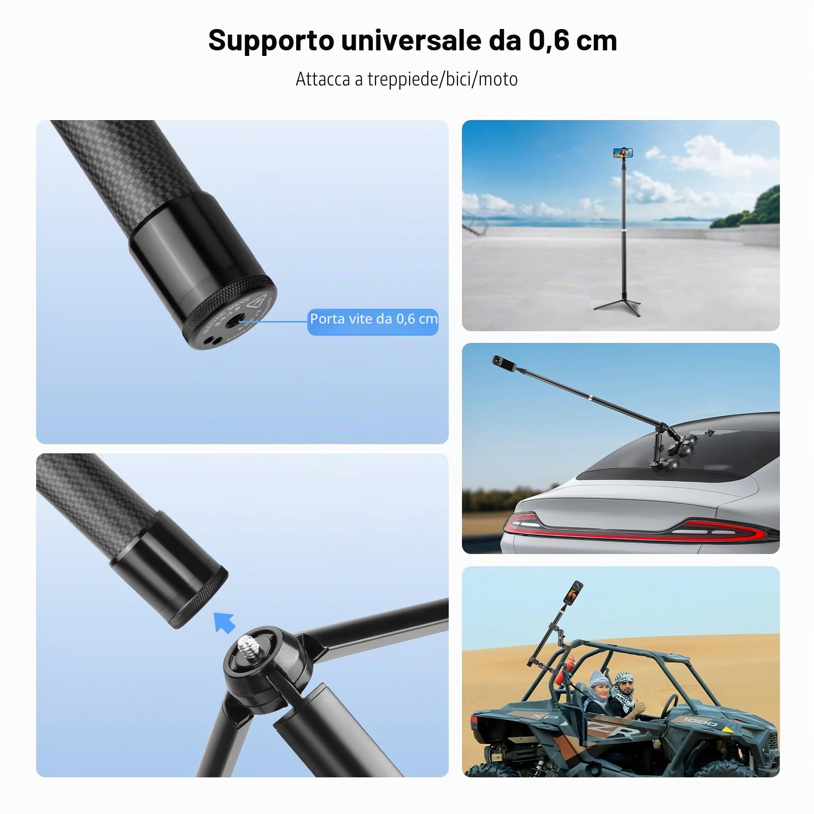BRDRC Bastone selfie invisibile ultra lungo in fibra di carbonio per Insta 360 ONE X5 X4 X3 X2 RS Accessori (con adattatore Go Pro, cinturino, sacchetto di stoccaggio) 3 m