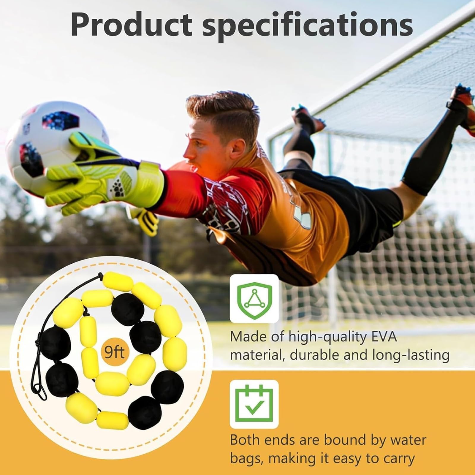 2,5 m / 4 m Fußball-Torwart-Ablenkungstrainer – verstellbares Reflex-Trainingssystem mit Wasserbeuteln und Beweglichkeitsseil for Torwartfähigkeiten
