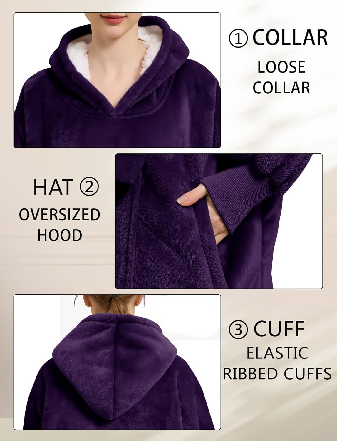 Lzzidou Oversized Blanket Hoodie for Women, Two Layers Cozy Flannel Sherpa Wearable Blanket Sweatshirt Adult - Image 5