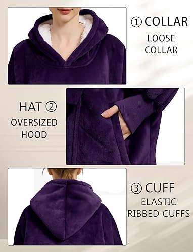 Miniatura 5 de Lzzidou Manta de gran tamaño con capucha para mujer, dos capas de franela acogedora Sherpa manta sudadera para adultos