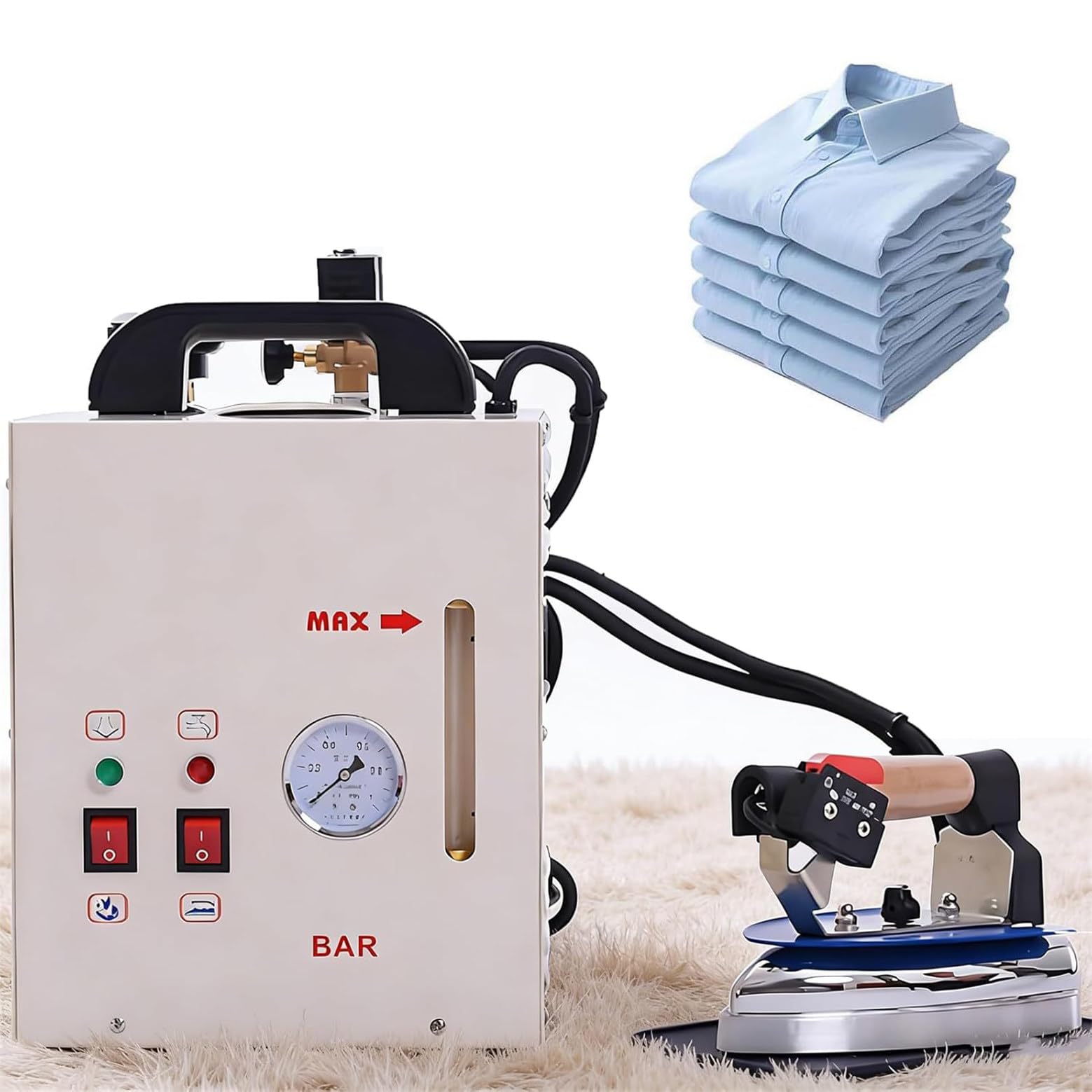 Ferro da Stiro a Vapore Industriale Elettrico, bollitore a Vapore Portatile da 900 W con Serbatoio dell;Acqua da 4 Litri per Stirare Vestiti, Tende e tappeti - Vaporiera per Uso
