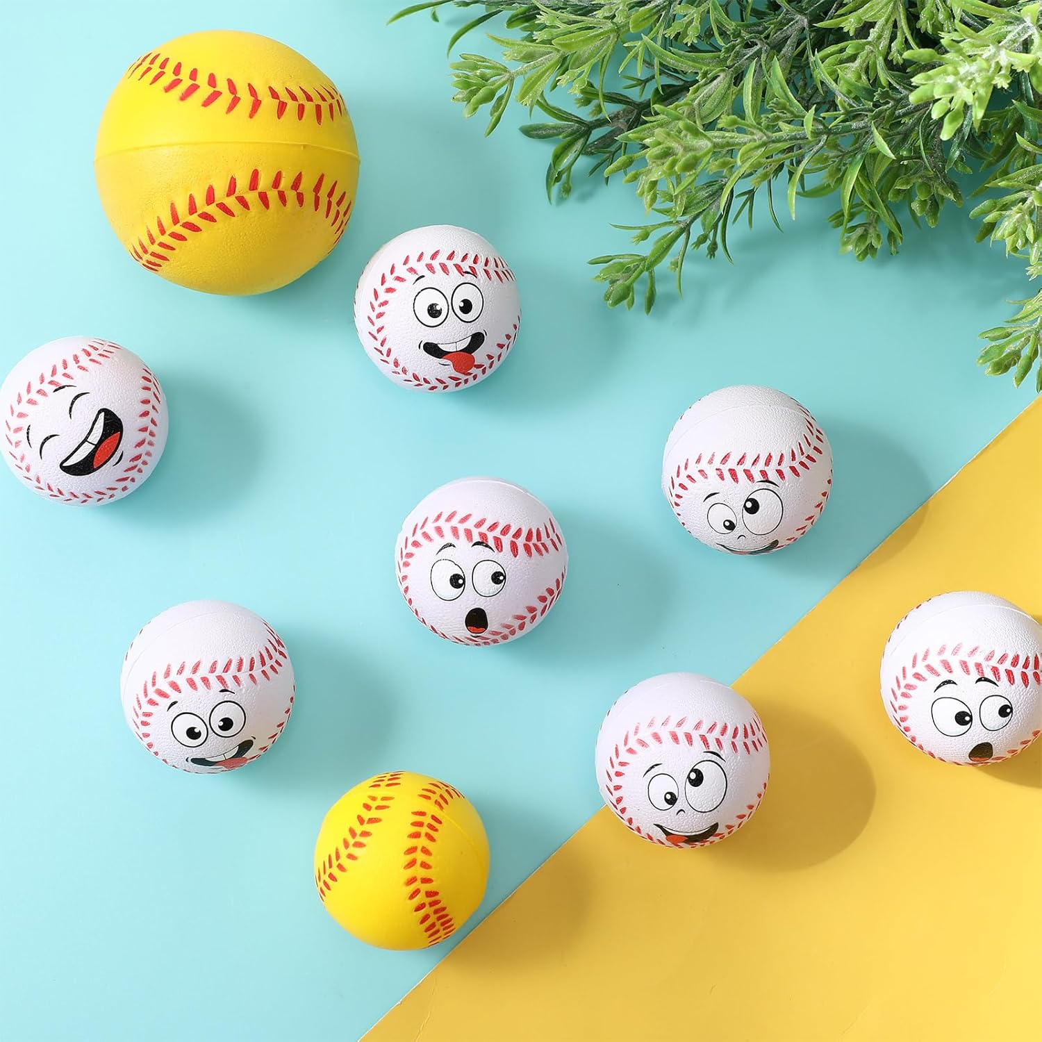 Arrowbash 24 Pcs Mini Face Baseball Stress Balls for Boys Girls Fidget Toys Bulk Foam Balls for Stress and Anxiety Relief Balls for Party Favors Birthday Gift Decoration