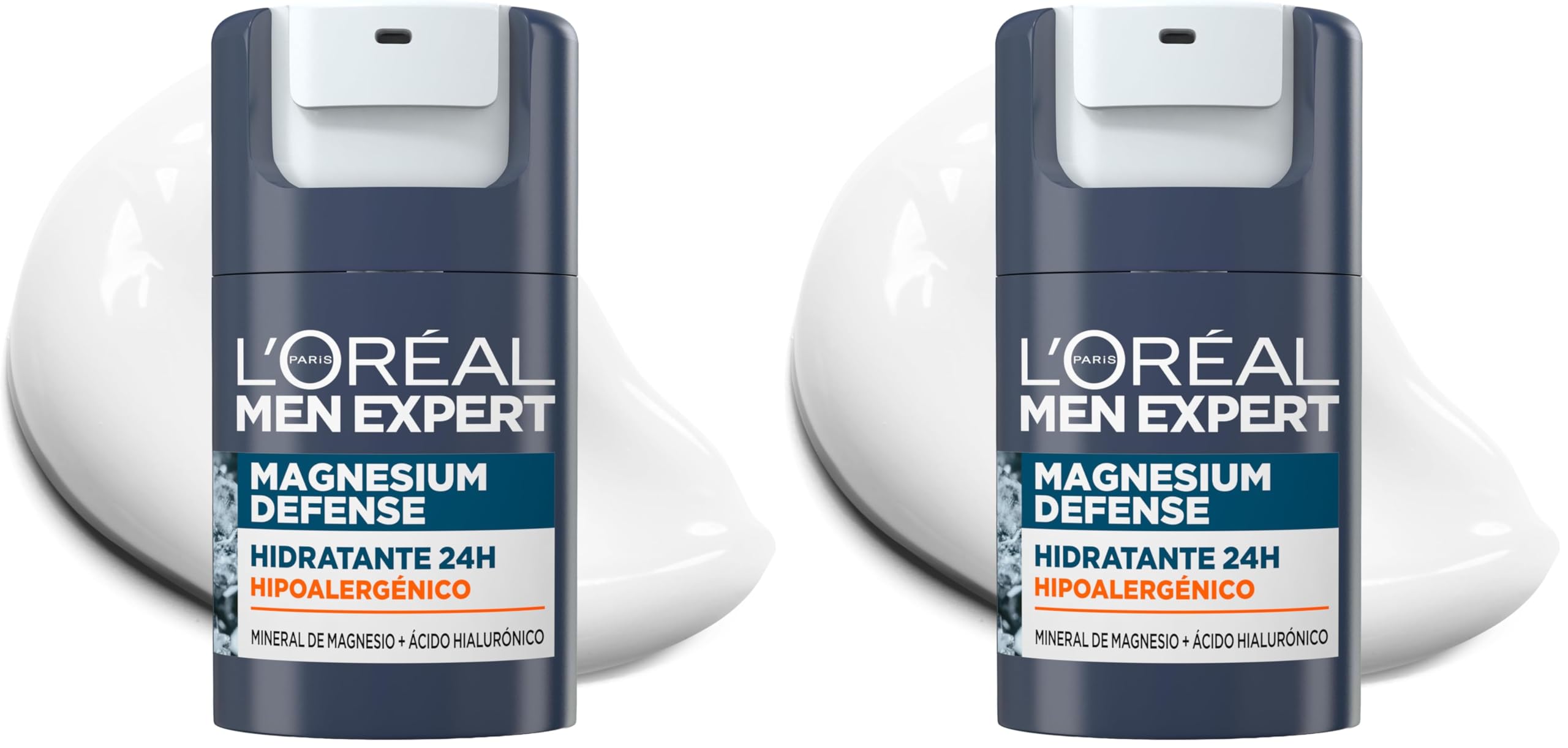L'Oréal Men Expert, Crema Facial Hidratante 24H Para Hombre, Hipoalergénica Mineral de Magnesio + Ácido Hialurónico, Sin alcohol, Pieles Sensibles, 50 ml (Paquete de 2) en oferta en Amazon