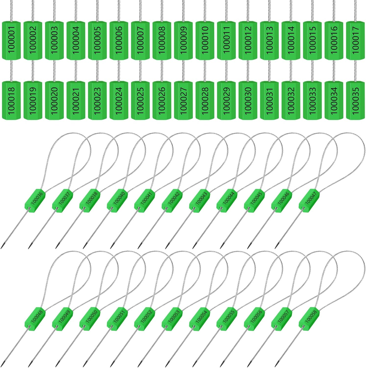 Tandefio 500 Pcs Steel Security Cable Seals 11.8 Inch Numbered Cable Wire Truck Seals Anti Tamper Self Locking Trailer Tags Proof Safety Shipping Tags(Green)