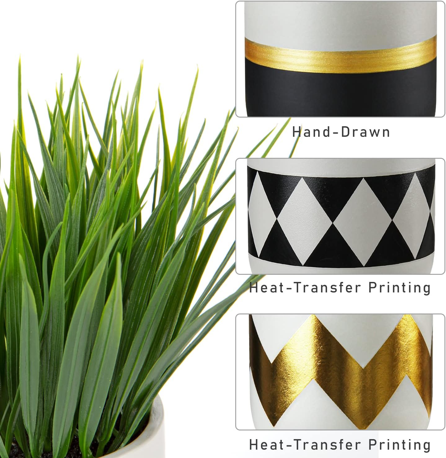 Hollyone Artificial Plants Small Faux Plant Decor 3Pcs Fake Potted Plant Faux Plants in Pots Fake Grass Pot for Home Table Office Desk Room Bathroom House Indoor Decorative Gifts