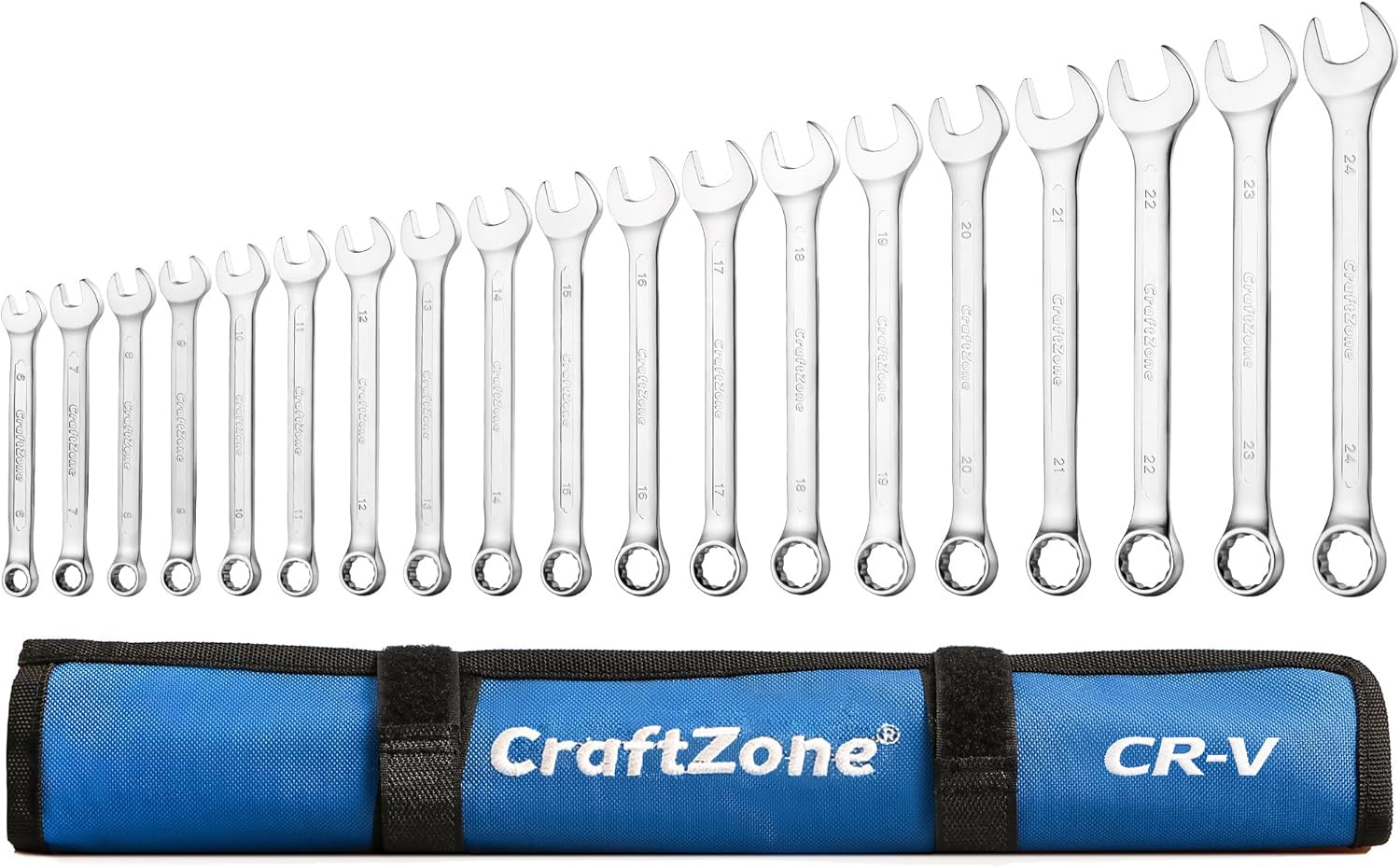 19-Piece Combination Wrench Sets CR-V Metric Wrench Set 6-24mm Box and Open End Wrench Set 12-Point with Rolling Pouch Industrial for Workshop Outdoor Diy Repair