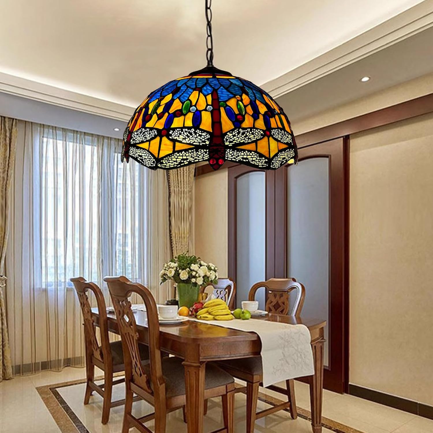 Dragonfly Tiffany Lamp Shade Replacement Only 16X9 Inch Stained Glass Lampshades, Vintage Antique Light Cover Suitable For Use With Table Lamp Floor Lamp Hanging Pendant lamp Ceiling Fixture,Orange