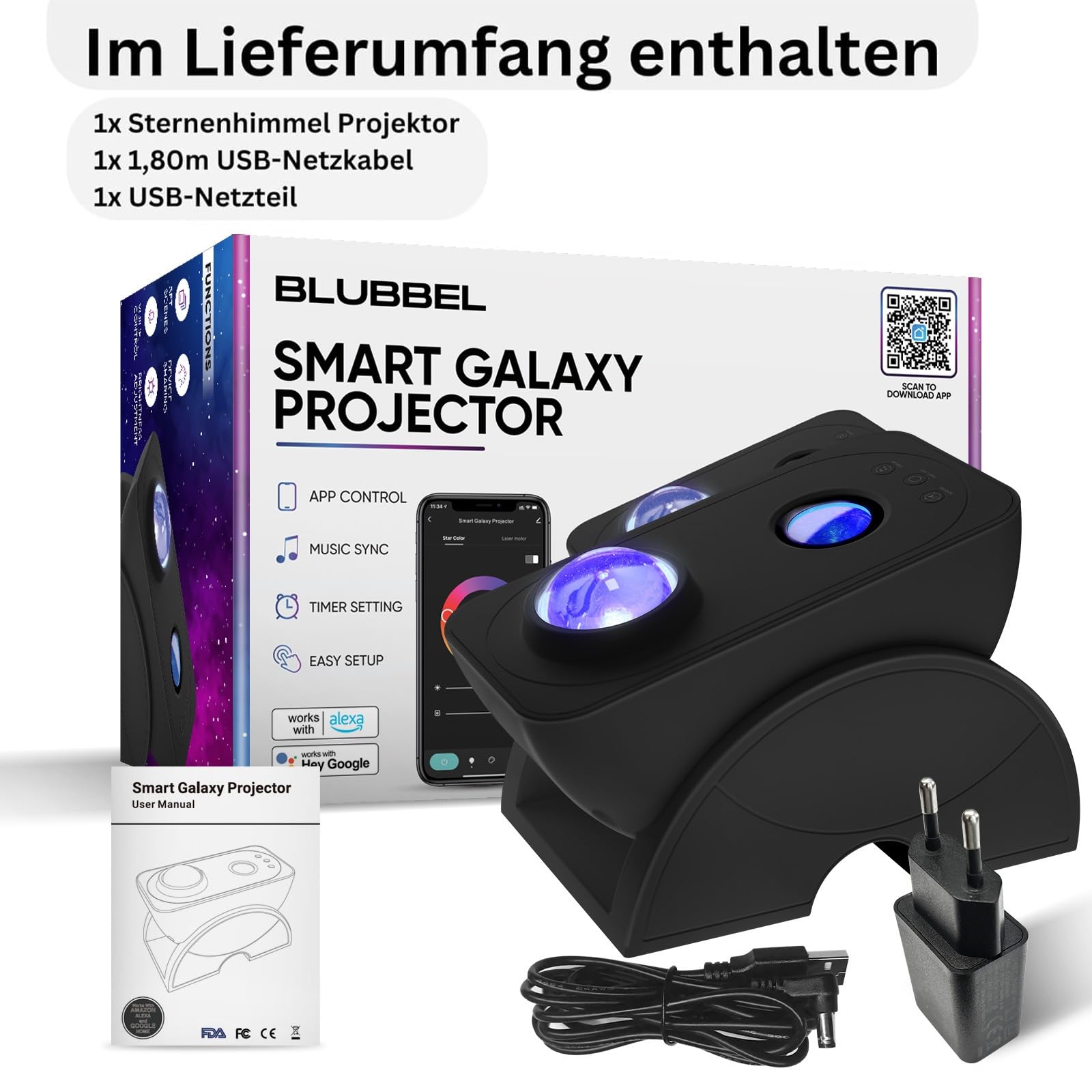 Blubbel LED Sternenhimmel Projektor, WLAN Sternenprojektor, 3D Galaxy Lampe Nachtlicht, App-/ Sprachsteuerung, Star Projector, Sternenlicht Galaxie, Alexa/Google kompatibel, Baby, Kinder, Schlafzimmer