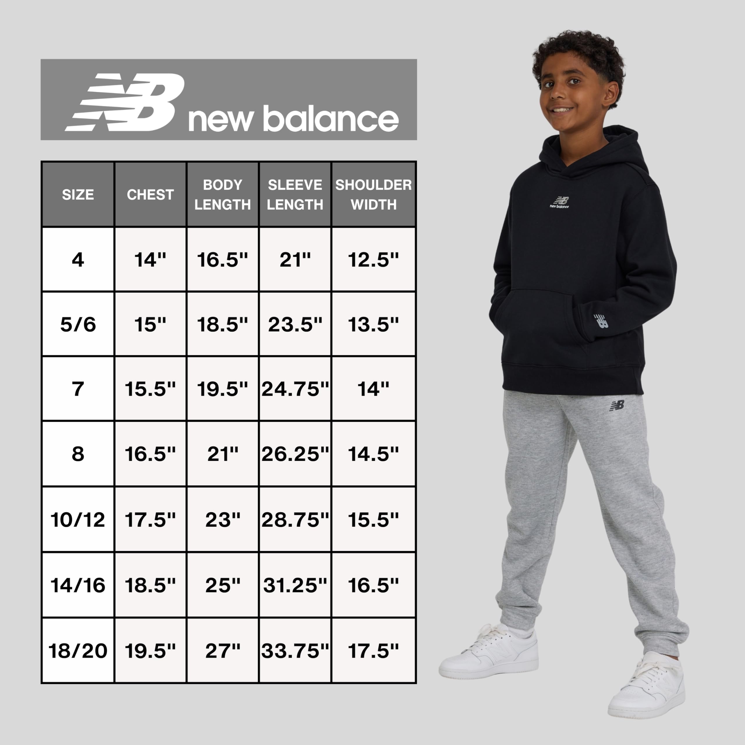New Balance Sudadera clásica con capucha para niños, cómoda mezcla de algodón y forro polar, tallas 4-20