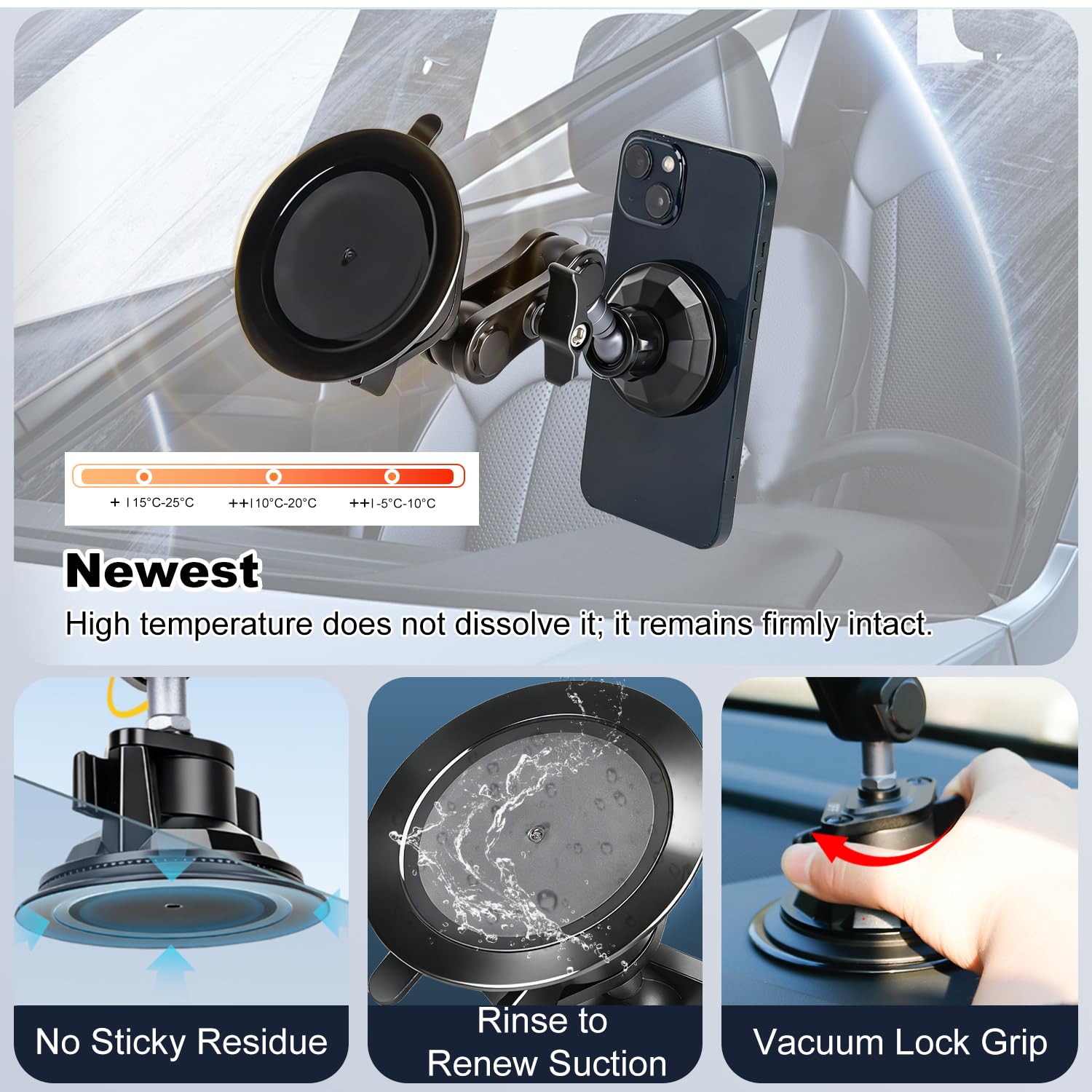 koolehaoda Supporto Magnetico Telefono Auto Ventosa 360 per Mag Safe iPhone | Universale Parabrezza Cruscotto Braccio Metallico Regolabile, Magnete Forte per Custodie Magnetiche Navigazione GPS