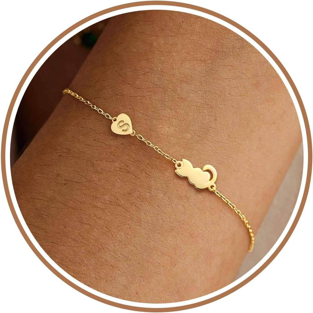 Dog Mom Gifts for Dog Lover Initial Bracelet for Women with Heart Adjustable Pet Paw Gold Bracelets for Women Non Tarnish Memorial Gift for Pet Lover Birthday Jewelry