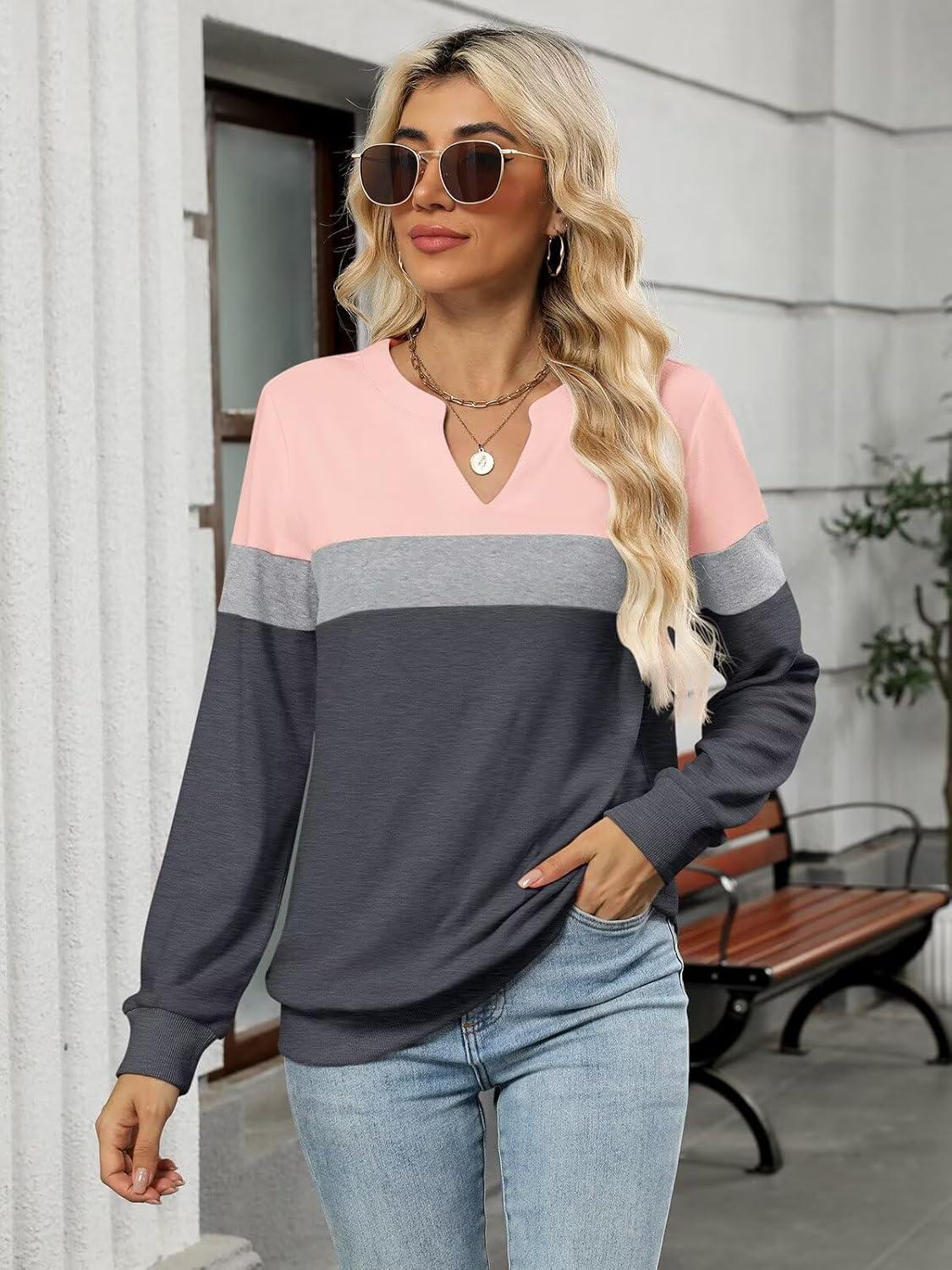 EADINVE Womens Casual Long Sleeve V Neck Sweatshirts Cute Loose Fit Lightweight Pullover Fall Clothes Tunic Tops - Image 4