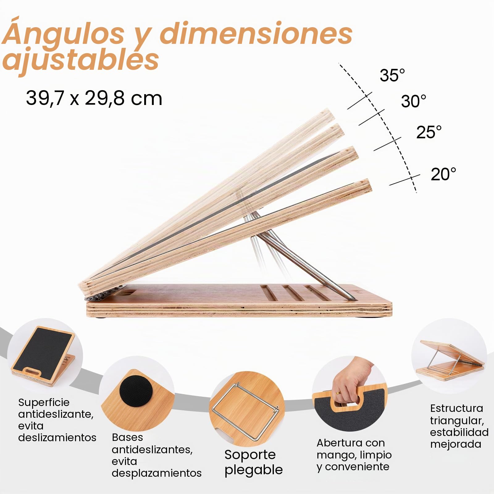 StrongTek Tabla inclinada de madera portátil de 33 cm de ancho, inclinación de 5 niveles (15°-35°), mango de agarre inferior, apto para principiantes y rehabilitación, superficie antideslizante para