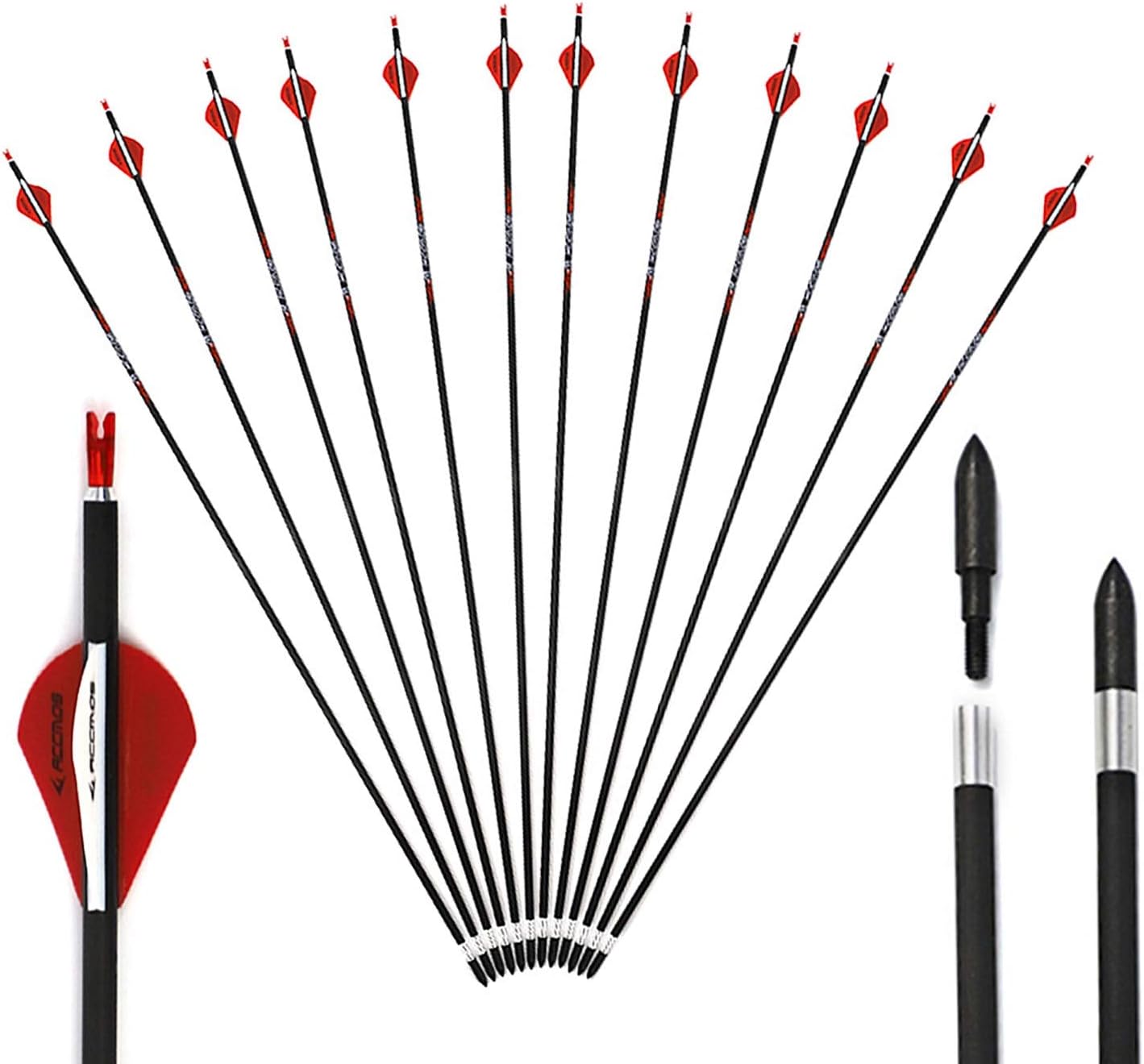 28.5 Inch Arrow 400 Spine Arrow Target Practice Arrow Hunting Arrow Carbon Arrows Compound Bow Recurve Bow Adult Youth Archery Indoor Outdoor Shooting Bullet Tip 12pc