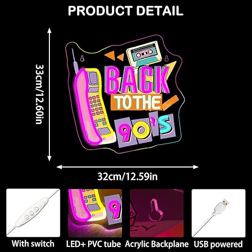 Miniatura 5 de Looklight Señal de neón De vuelta a los 90 Señales de neón de música para decoración de pared Decoración retro Luces LED Funk para bar Cueva de