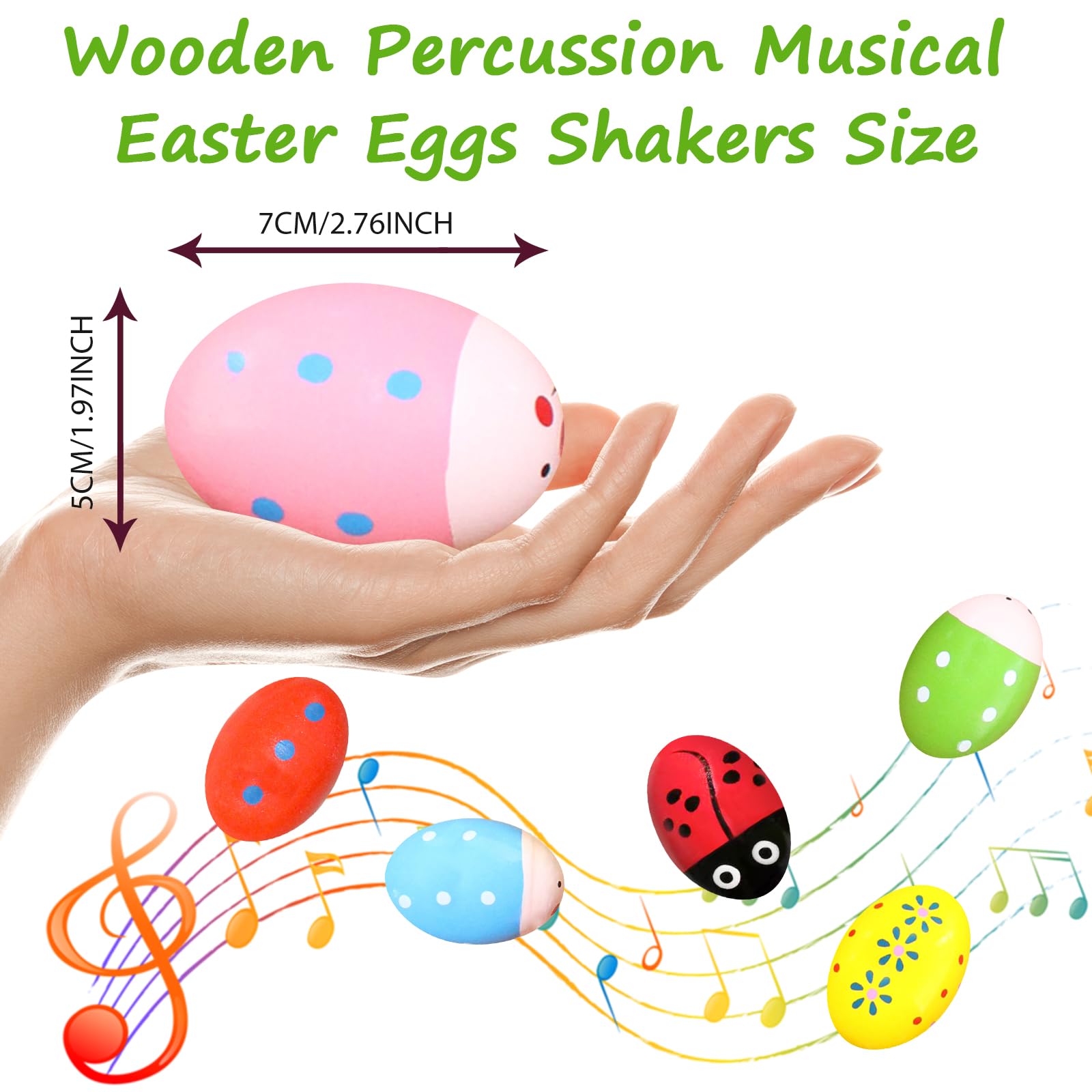 6 Pack Wooden Percussion Musical Easter Eggs Shakers - Colorful Hand-Painted Instruments for Kids, Ideal for Christmas Stocking Stuffers, Birthday Gifts, Easter Day Party Favors, and Spring Crafts