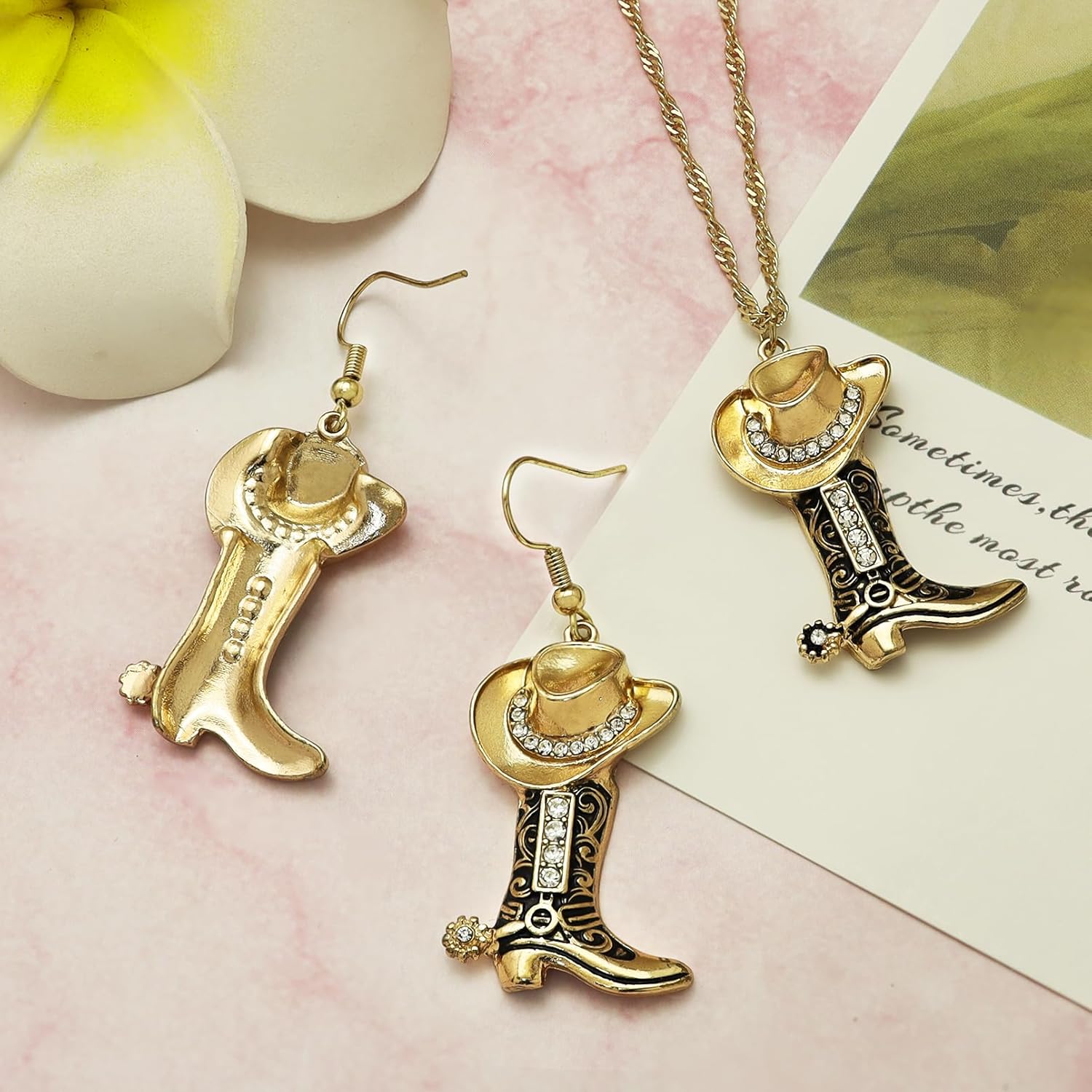 RechicGu 2 Pcs Western Cowgirl Hat Boots Earrings Necklace Jewelry Set Sparkly Cowboy Chic Boot Earrings Twist Link Chain Cowboy Necklace Dainty Rodeo Accessories for Ladies Country Concert Outfits - Image 8