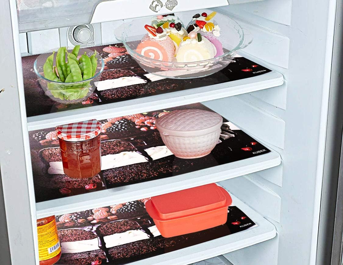 Kuber Industries Cake Design 3 sztuki PVC lodówka / lodówka wielofunkcyjny zestaw mat do szuflad (brązowy) - CTKTC32671