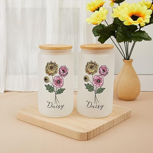 Miniatura 3 de Vaso de vidrio personalizado con popote y tapa, taza de café helado esmerilado de 16 onzas, taza de café helado con nombre personalizado, regalo de