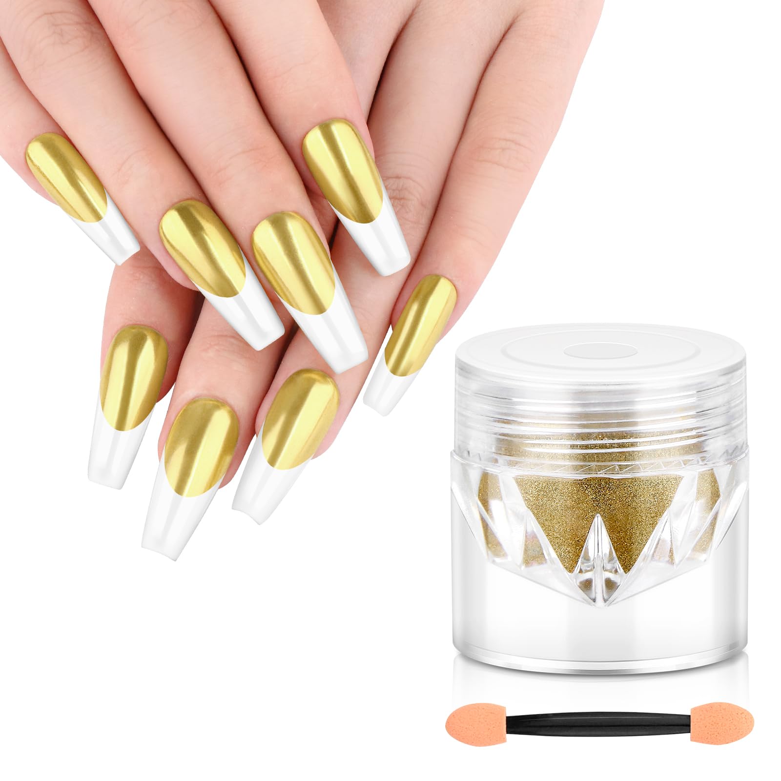 SAVILAND Gold Chrome Nail Powder - 1g Metallic Mirror Effect Chrome Powder for Gel Nails, Manicure Nail Art Pigments Gold Chrome Powder Nail Decoration Glitter Dust for Nail Art Gel Polish Home DIY