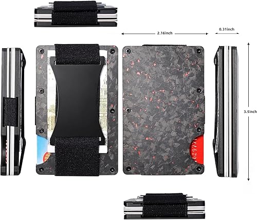 Miniatura 2 de MKVMK Billeteras minimalistas para hombre - Cartera de fibra de carbono - Cartera delgada para hombre, Forged Carbon Red, Minimalista