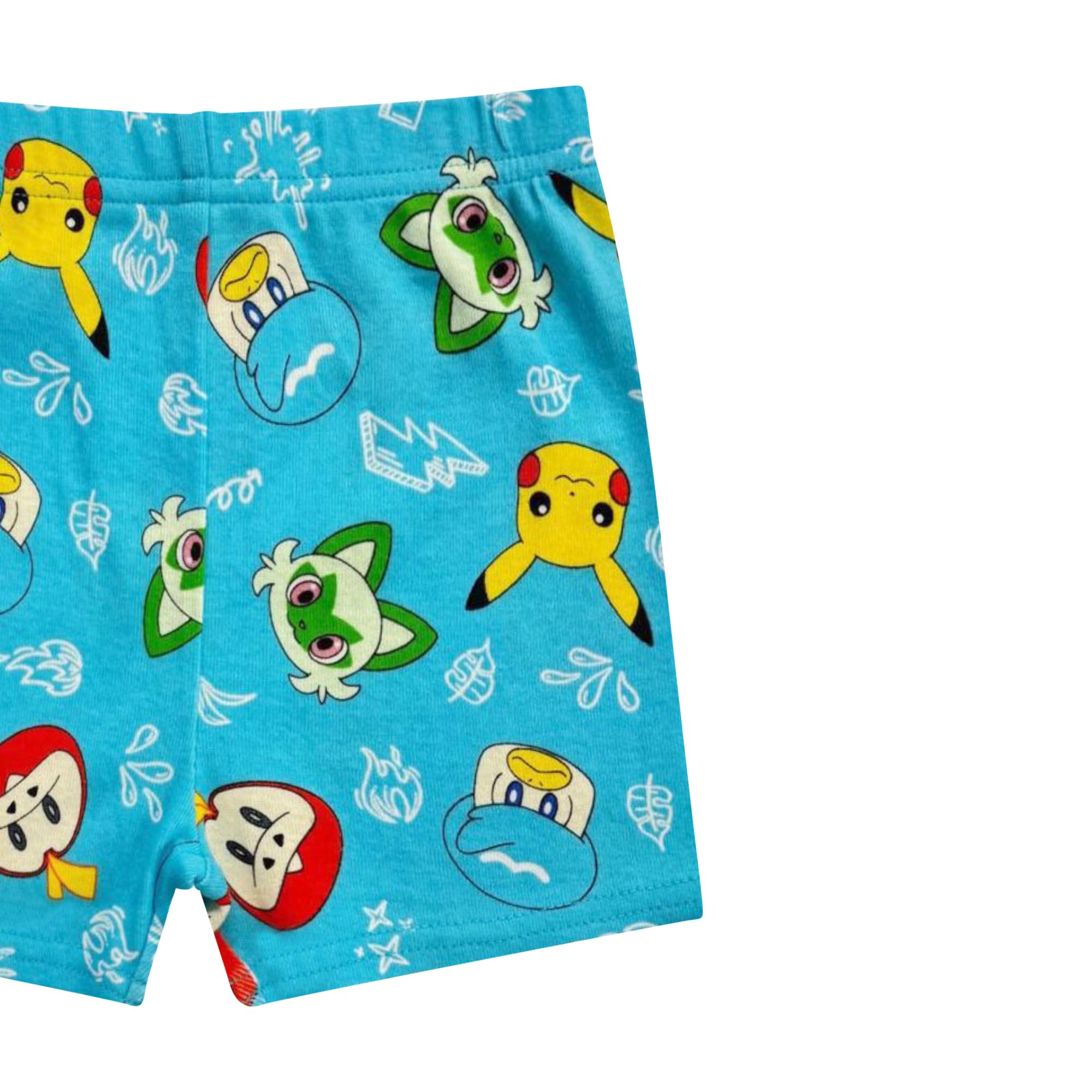 Pokémon - Set pigiama per ragazzi - Set pigiama a maniche corte e pantaloncini, 100% cotone, pigiama estivo per bambini, vestibilità aderente, bianco blu, 8, Bianco blu, 8