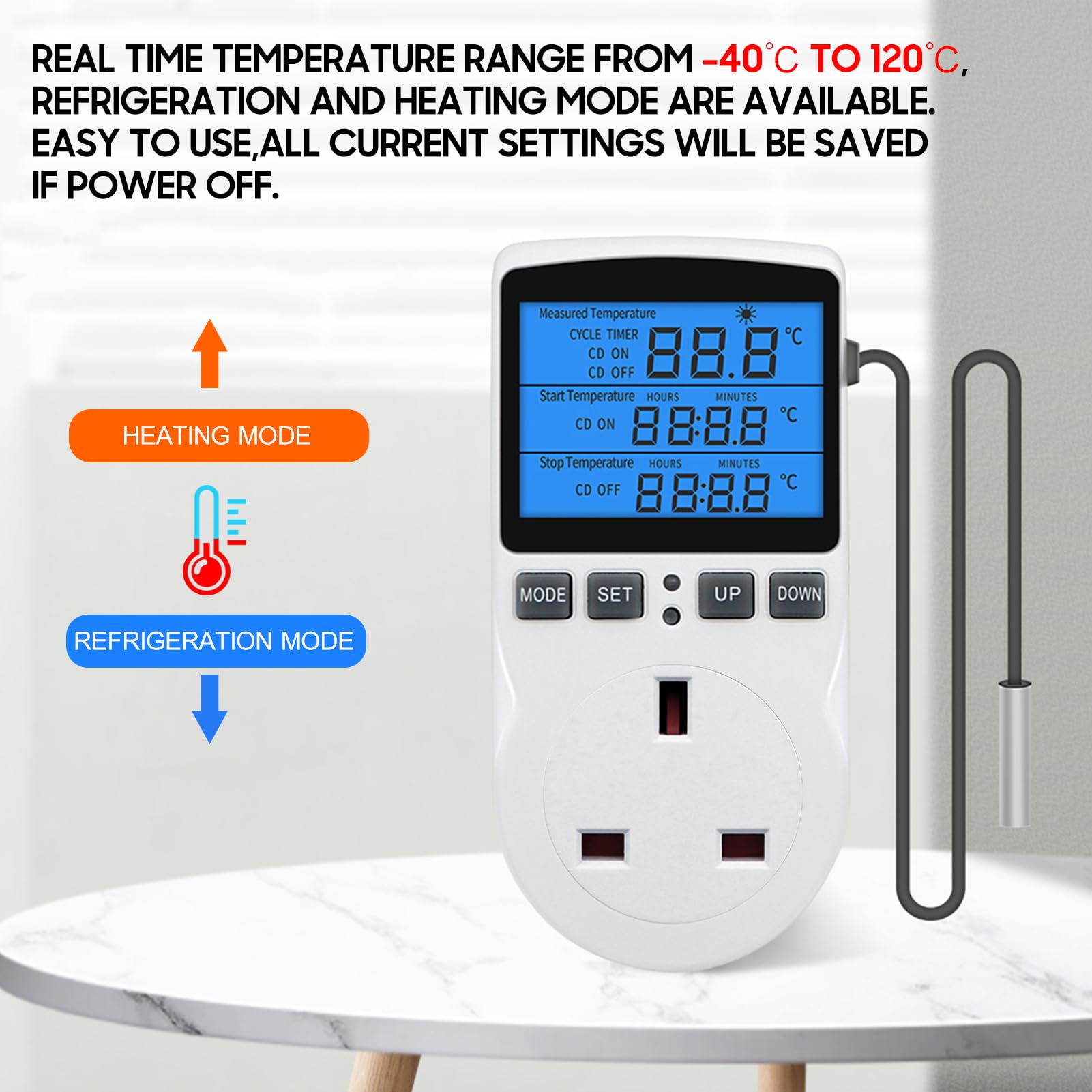 Weytoll Termostato digital LCD con enchufe, control de calefacción y refrigeración para terrarios, acuarios y reptiles, control de temperatura con temporizador y sonda