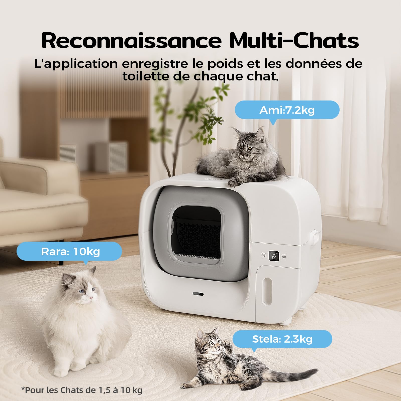 Amicura Cura3 Litiere Chat Autonettoyante Bac à Litter Automatic Sécurité TÜV Anti-Pincement Contrôle APP Anti-Odeur Anti-Fuites