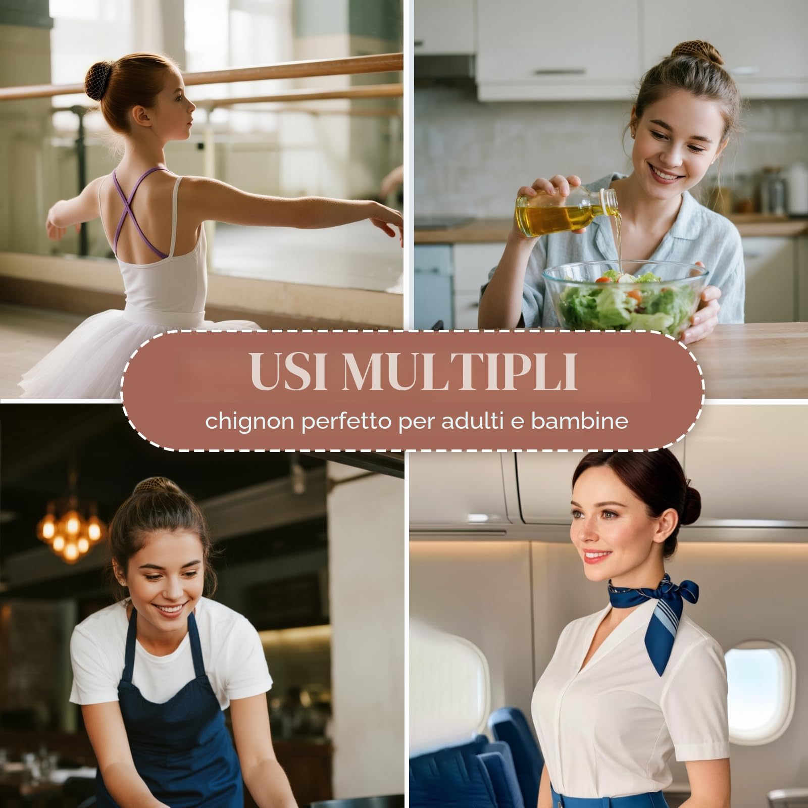 Retine per capelli per chignon, 20 reti per chignon con 20 forcine a forma di U per donne da 50 cm, rete invisibile per chignon, per ragazze, ballerine, chef, infermieri, assistenti di volo