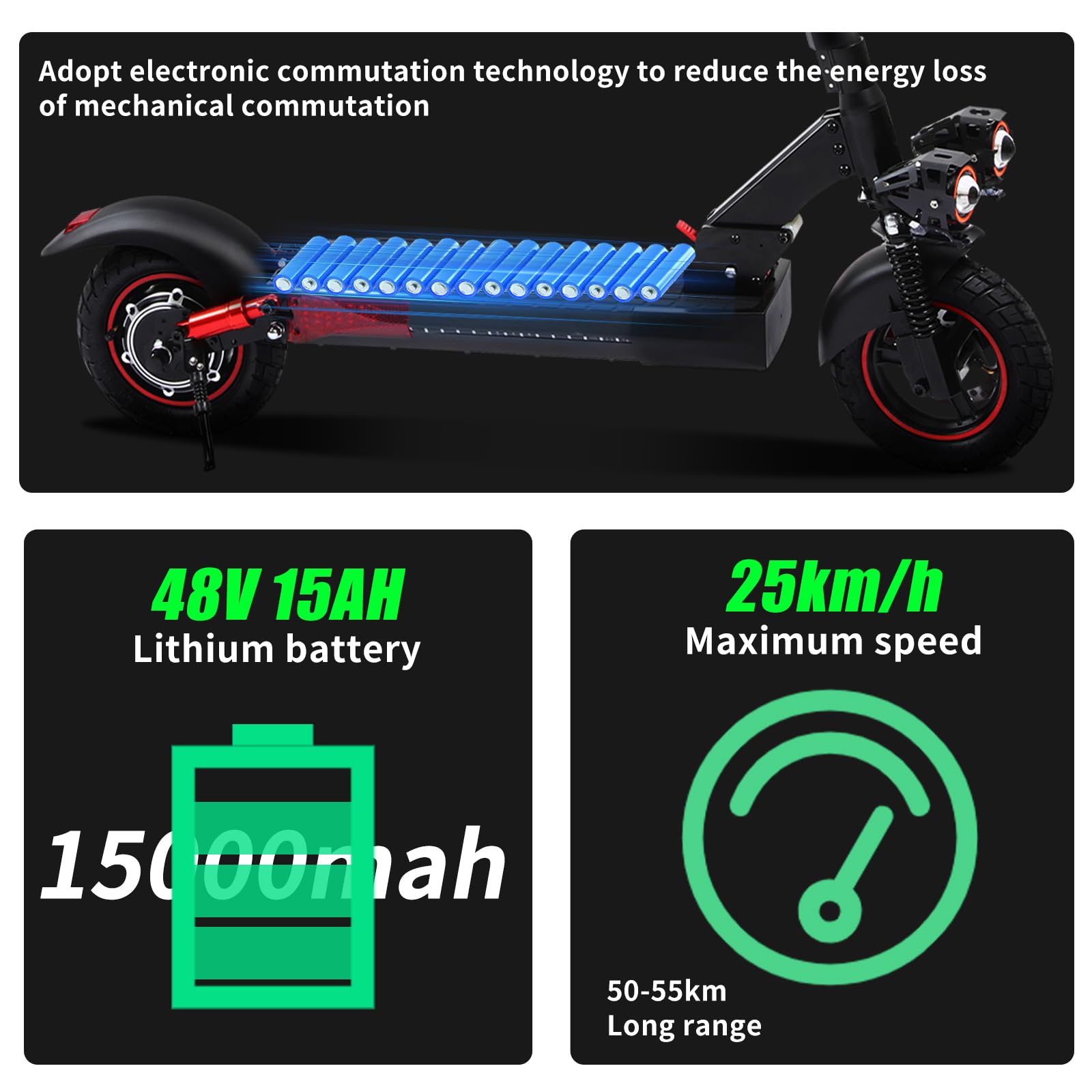 Monopattino Elettrico Adulto, Batteria 48V 15Ah, Autonomia 50-55 km, Monopattino Elettrici Pieghevole con Potente Motore 500W, Ruote Off-Road10", Doppio Ammortizzatore, IP54, Regalo Compleanno