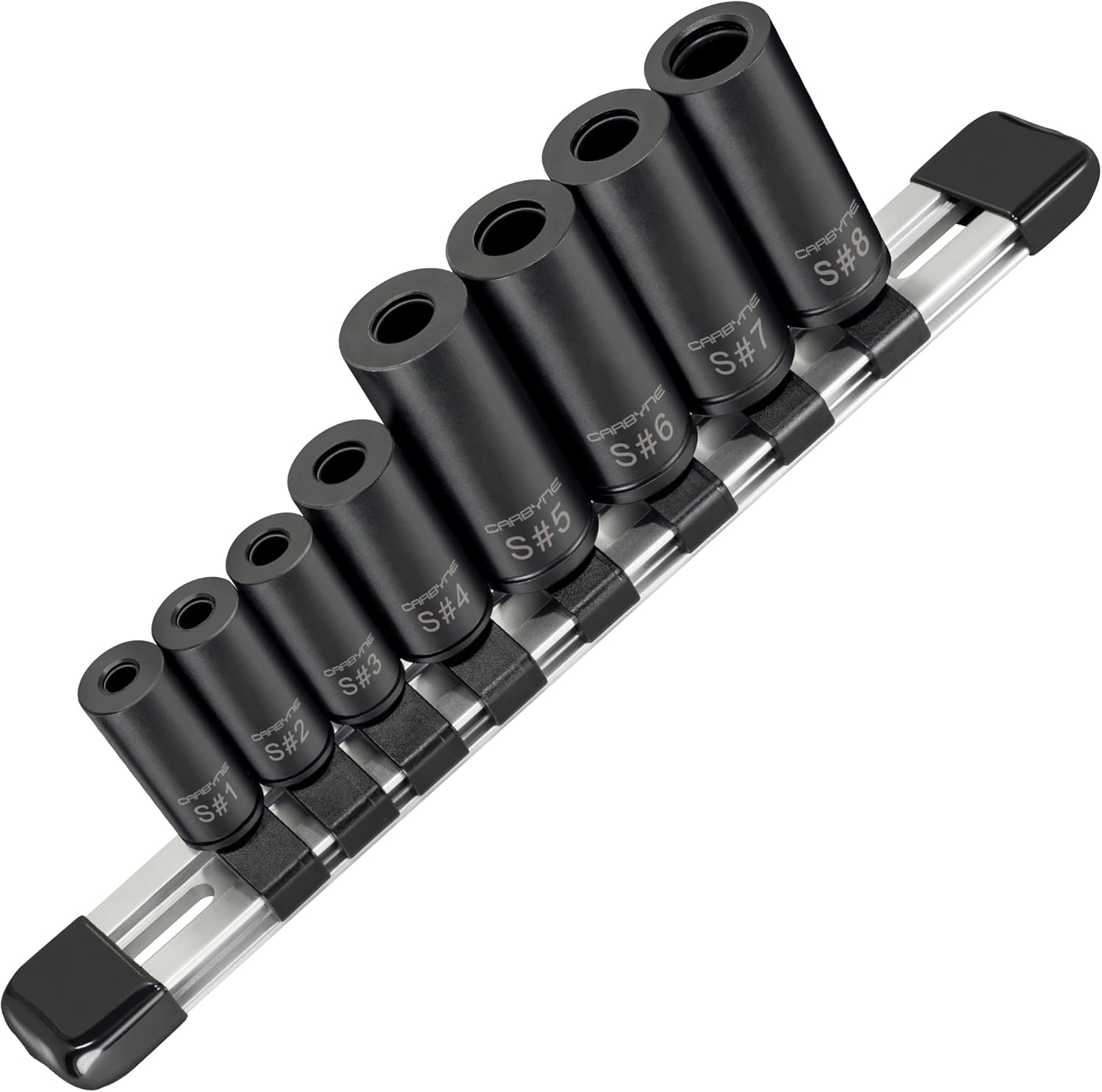 CARBYNE 8-Piece Tap Socket Set, Cam Retention Mechanical Grip, Fits M1.5 to M14, #1 to 1/2 in. and 1/8 in. NPT, 1/4 and 3/8 in. Drive