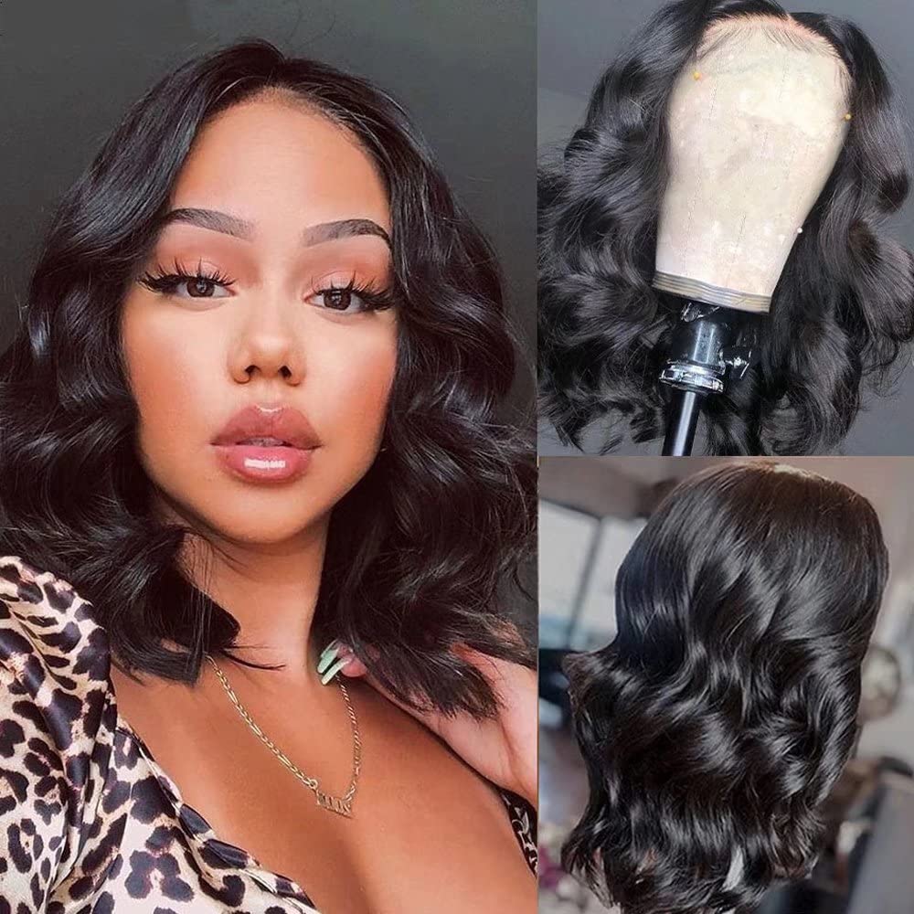 Short Bob Human Hair Wigs Short Wavy 13X6 HD Transparent Lace Front Wig Pre Plucked With Baby Hair Bleached Knots Hairline 150 Density Glueless Brazilian Remy Human Hair short Wigs for Black Women