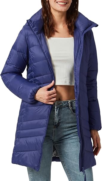 Womens Spring Jackets Lightweight Down Jacket Long Puffer Hiking Coat with Detachable Hood