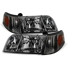 Compatible with 1998-2011 Ford Crown Victoria Smoked Lens 4pcs Headlights w/Corner Signal Lights Replacement Left+Right