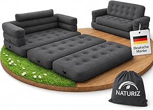Naturiz® Pull Out Sofa 165 x 220 cm - Camping Sofa with Bed Function - Guest Bed 2 People - Inflatable Sofa with Carry Bag - Small Mini Sofa, Mini Couch, Air Sofa (Grey, without Pump)