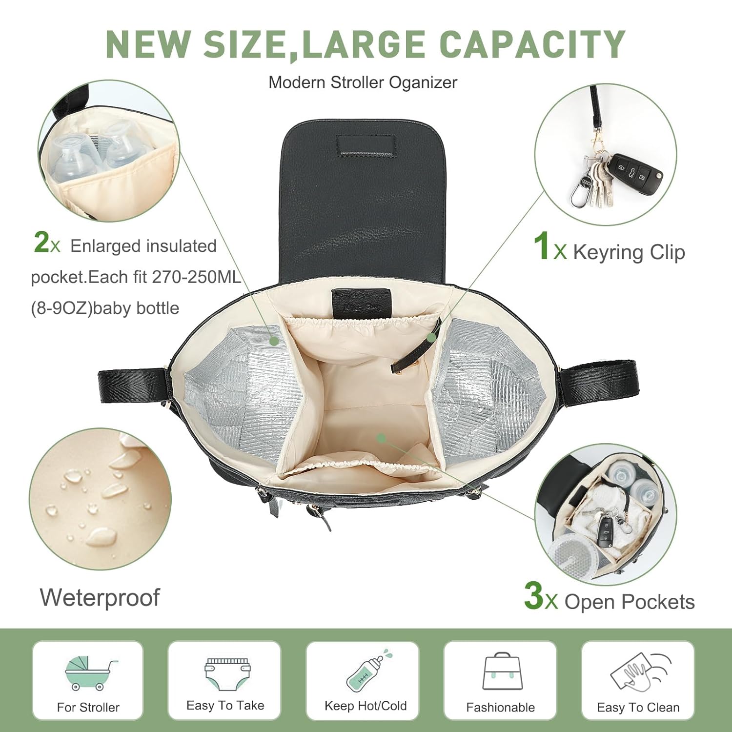 Mini Diaper Bag Backpack by miss fong, Baby Bag,Leather Diaper Bag Tote, Diaper Tote Bag Backpack with Changing Pad,with Stroller Organizer