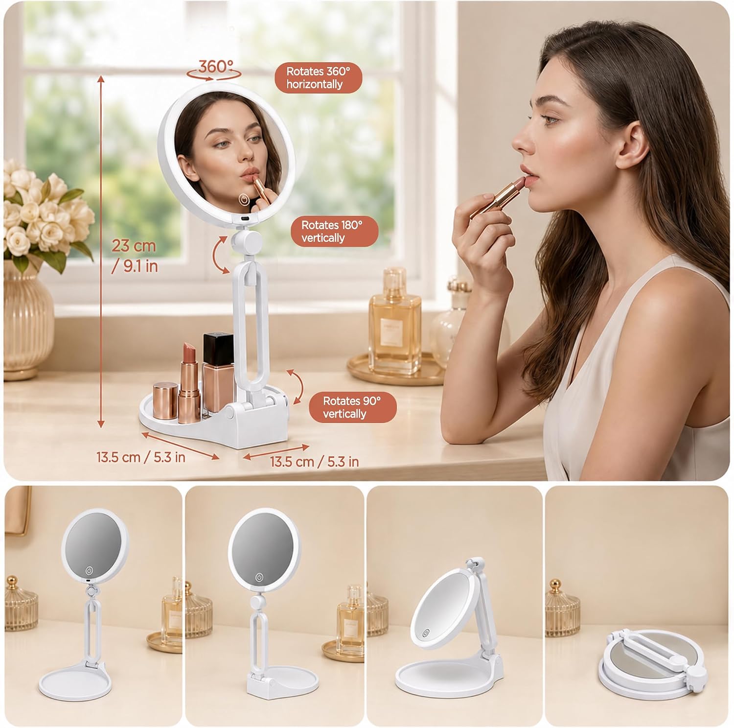 Magnifying Mirror with Light, 30X/1X, 3 Light Modes, Foldable Travel Mirror