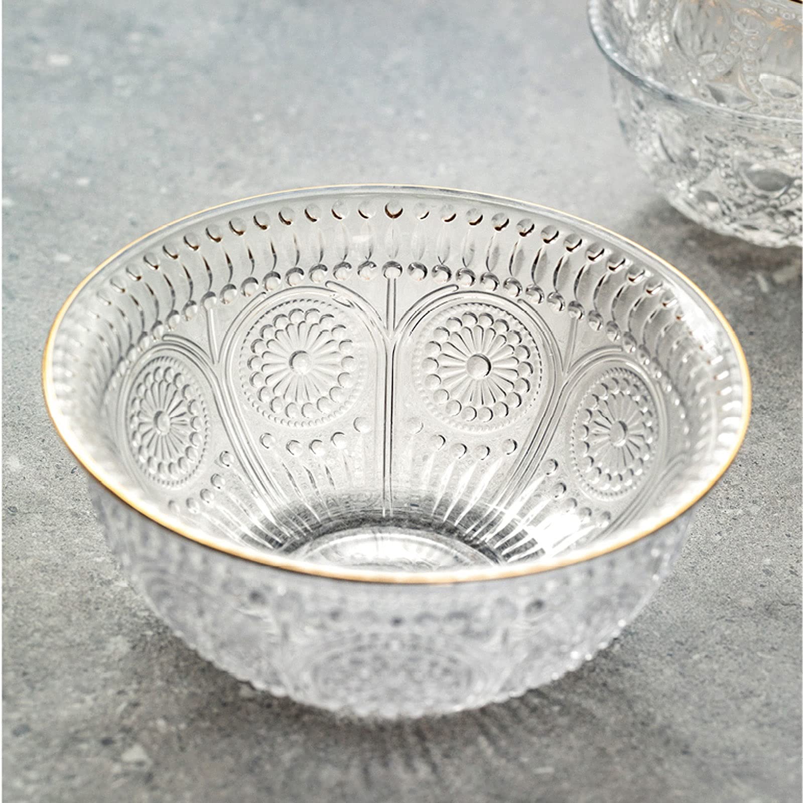 PTTRNS Salatschüssel Geprägte Glasschale 2-teilig Set 35 Unzen Große Dessertschüssel Salatschüssel Stapelbare Multifunktionale Küchenschüssel Getreide Pasta Schüssel Set Servierschale
